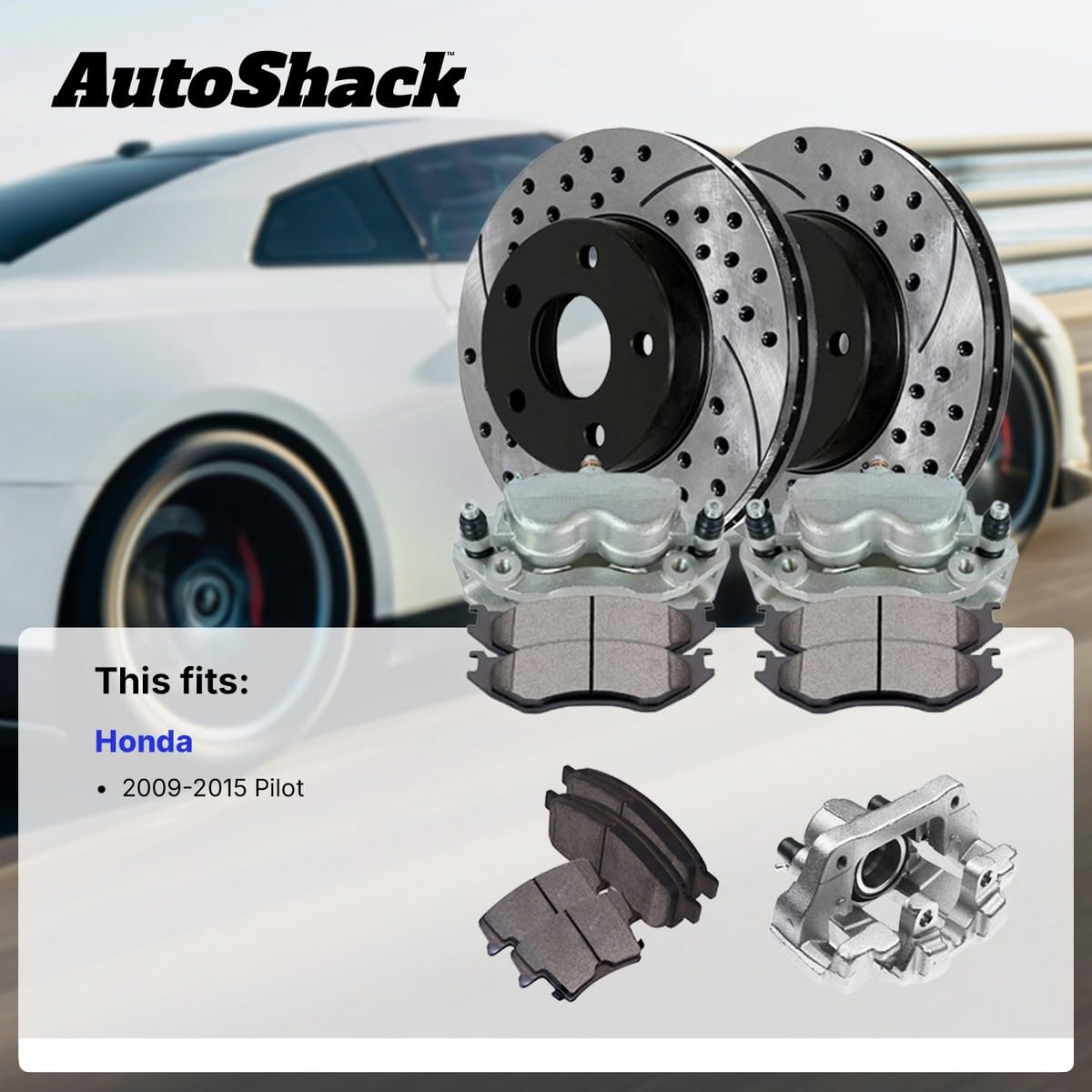 Autoshack Front Drilled And Slotted Brake Rotors Calipers And Ceramic Pads Kit Set Driver And Passenger Side Replacement For 2009 2010 2011 2012 2013 2014 2015 Honda Pilot 3.5L V6 Awd Fwd Bcpkg0673