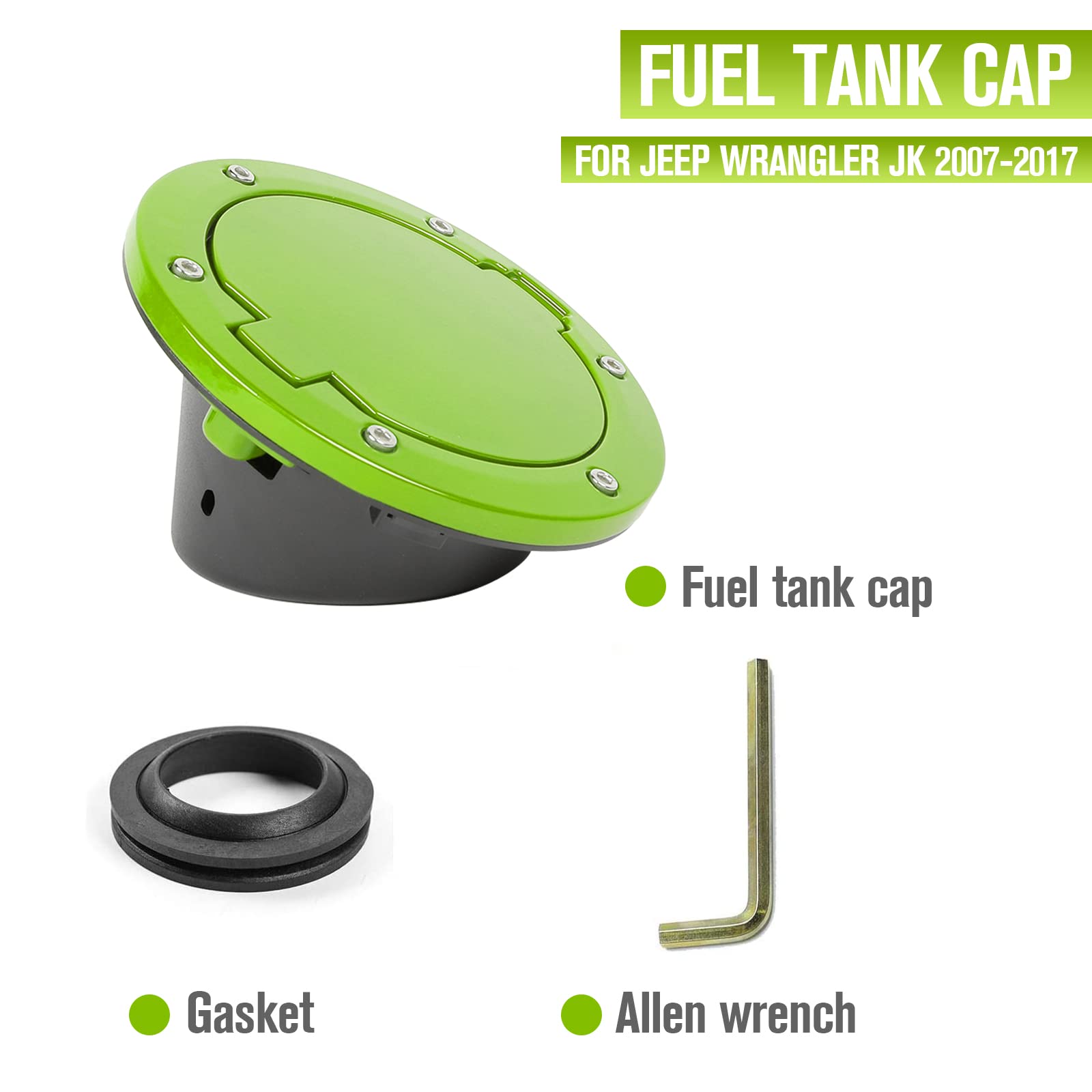 Jecar Jk Fuel Filler Cover Gas Cap Aluminum Alloy Gas Tank Door Exterior Accessories For Jeep Wrangler 2007-2018 Jk Jku, Green