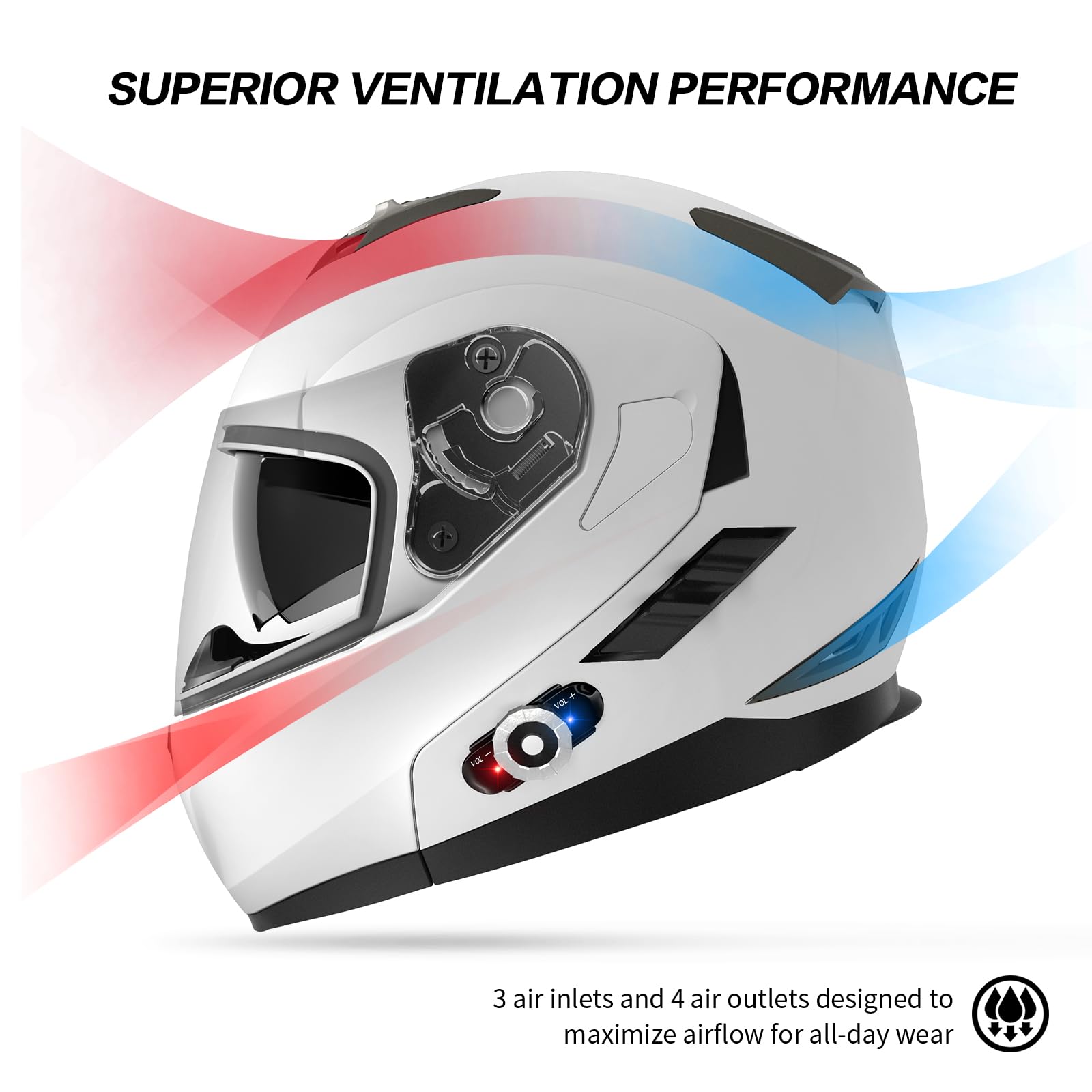 FreedConn Motorcycle Helmet Bluetooth 5.0, EPS, X-Large, White, Model 953, DOT Approved, Dual Visor, MP3 for Adults Men Women