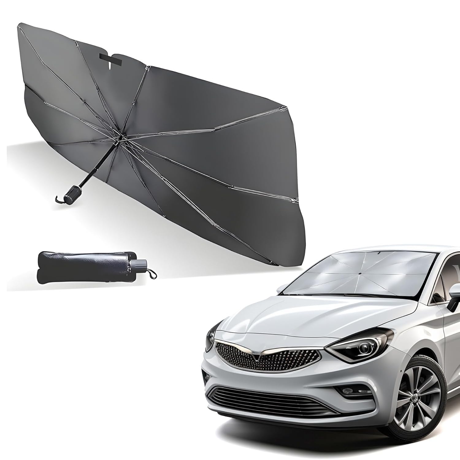 ZIPRON Foldable Umbrella Car Windshield Sun Shade  Front Window Sun Light Cover with UV Protection & Heat Insulation  Universa