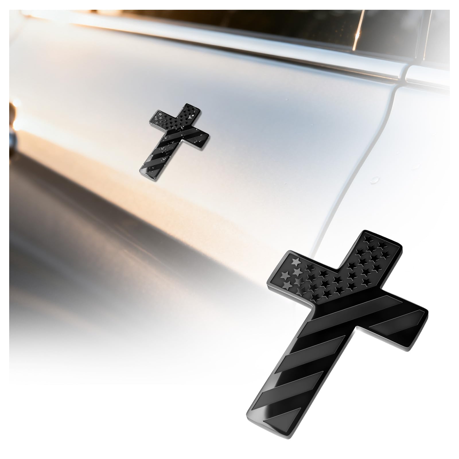 2.56x1.77 3D Metal Cross for Car Emblem with USA Flag Texture,Unique Jesus Cross Car Decal as Ideal Gifts,Stylish Christian Cros