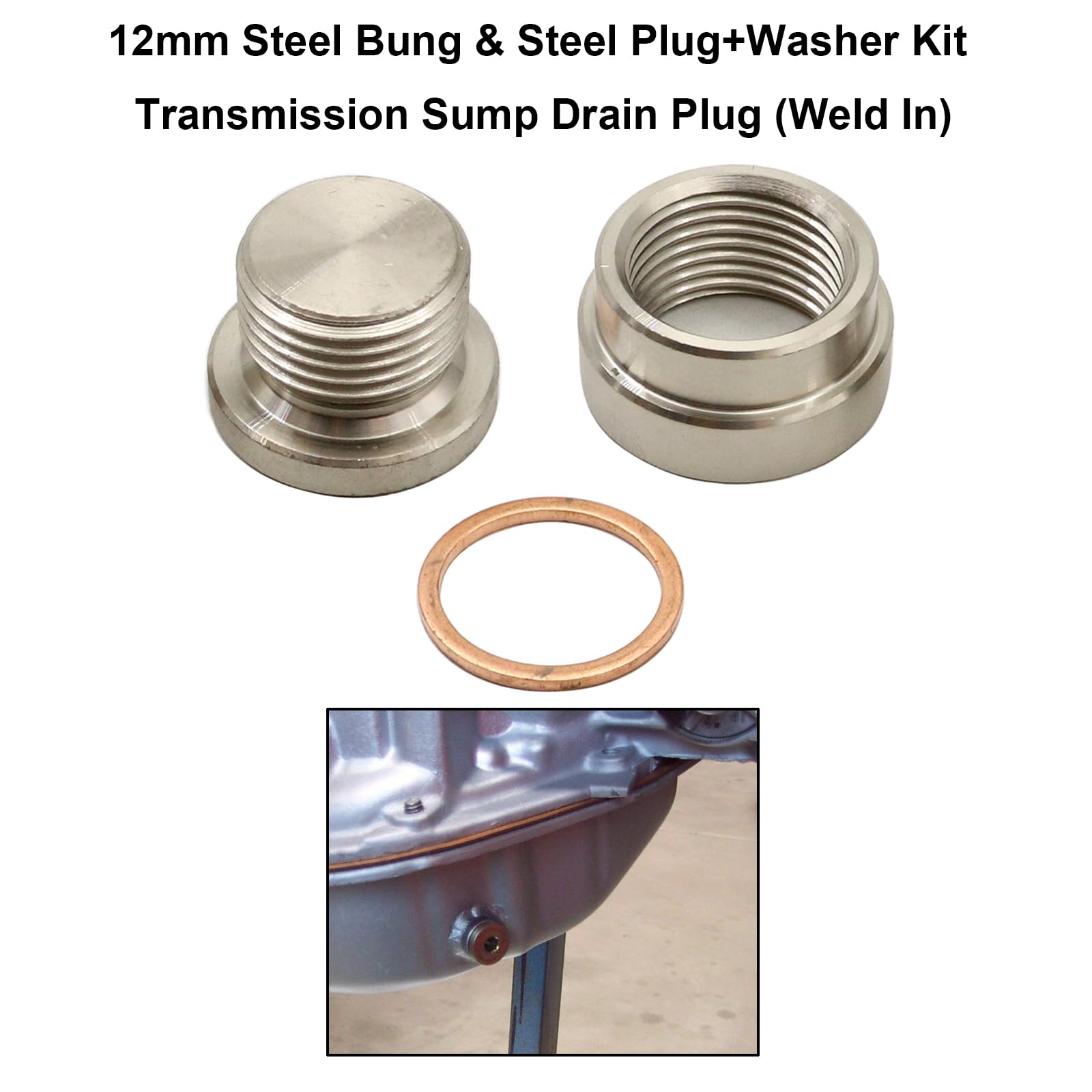 SecosAutoparts Steel Bung & Plug Kit, 12mm Height, 18mm Diameter, Model 12125ST - Transmission Sump Drain Plug (Weld In)