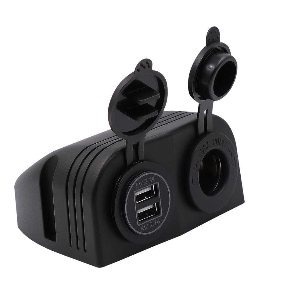 Bluefire Two Hole Tent Type Panel 4.2A Dual Usb Charger + 12V/24V Cigarette Lighter Socket For Car Motorcycle Boat Marine Atv Rv