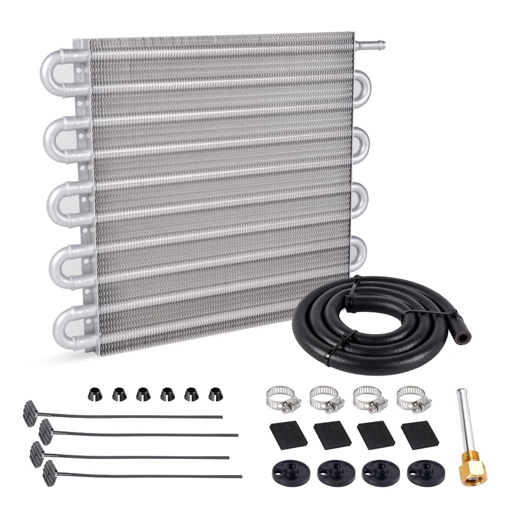 Bartoo Universal 5/16'' Transmission Oil Cooler Kit, Aluminium Alloy 10 Pass Tube And Fin Oil Cooler Kit (Sliver)
