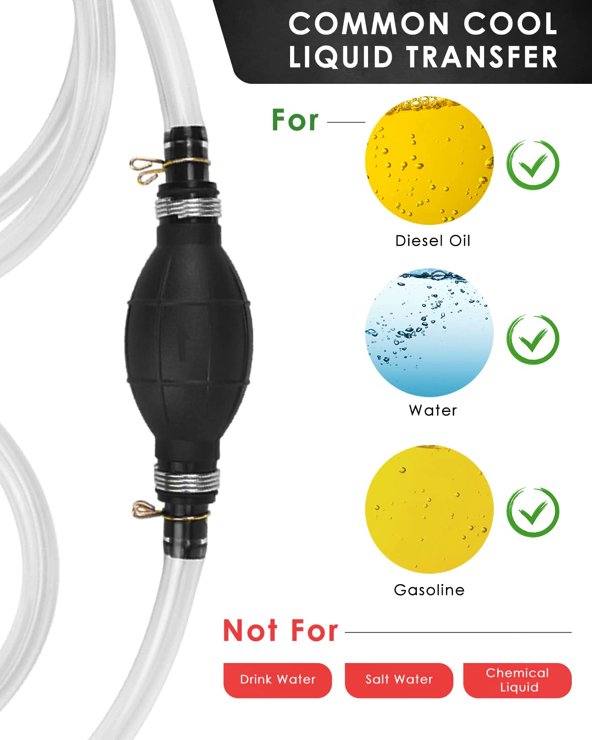 KATUMO Siphon Pump, 2 Pack Enlarged Caliber Gasoline Siphon Hose Fuel Transfer Hand Pump for Gasoline, Oil, Diesel & Water with