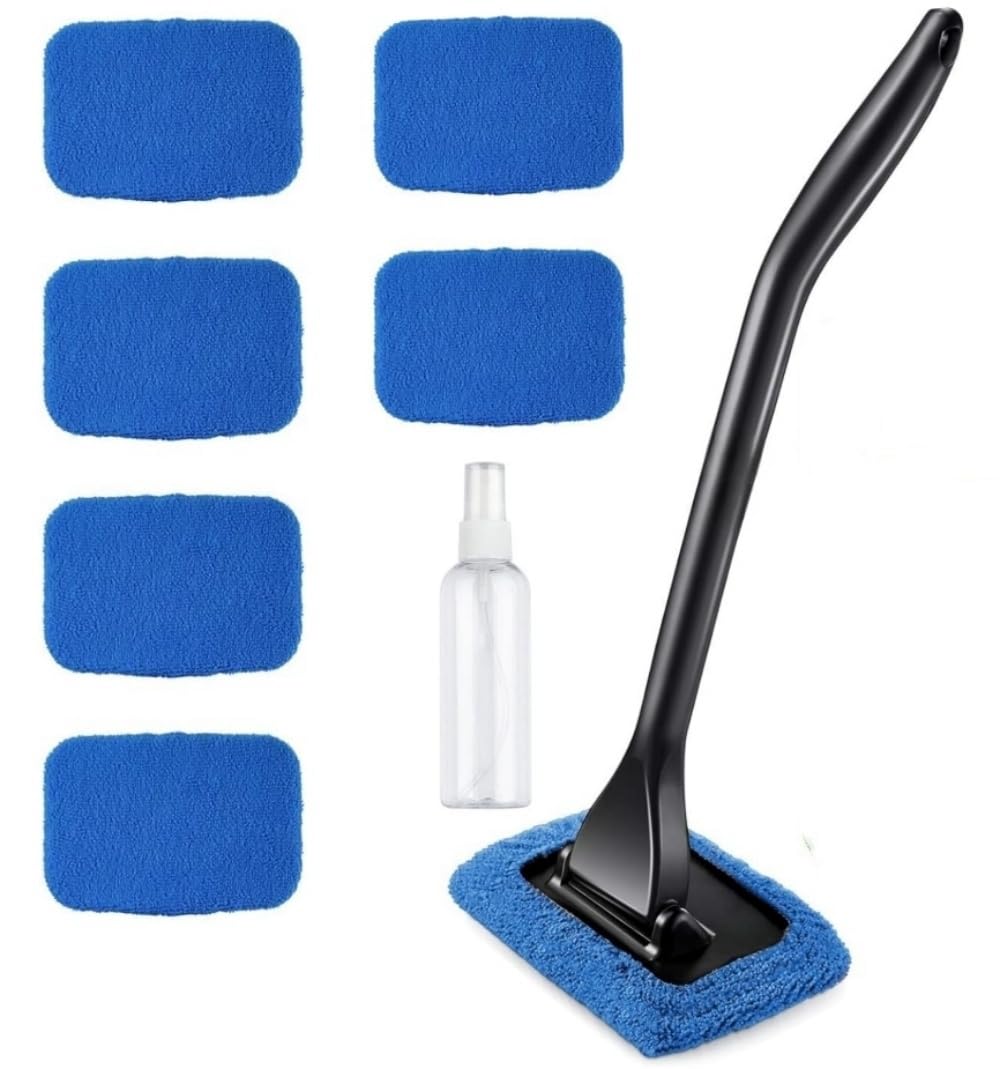 6PCS Windshield Cleaning Tool Car Window Cleaner with 5 Reusable and Washable Microfiber Pads and Extendable Handle Auto Inside 