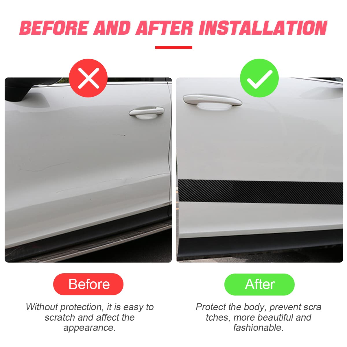 Car Door Edge Entry Guards, 5D Carbon Fiber Anti-Collision Protector Tape, Automotive Scratch Cover Strip Sticker For Door Sill Rear Bumper, Exterior Accessories Fit For Most Cars (2.7“X197”, Black)