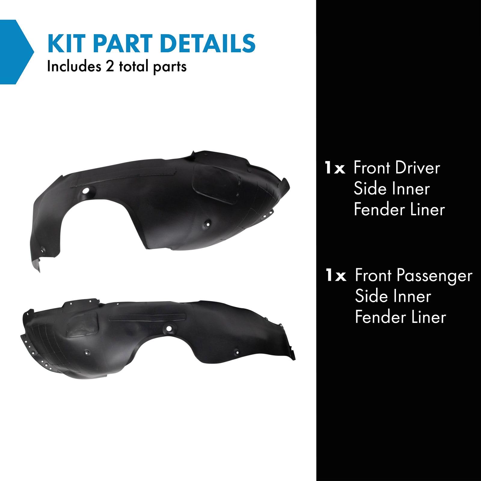 Trq Front Inner Fender Liner Set Compatible With 2018-2021 Hyundai Kona Hy1248176 Hy1249176