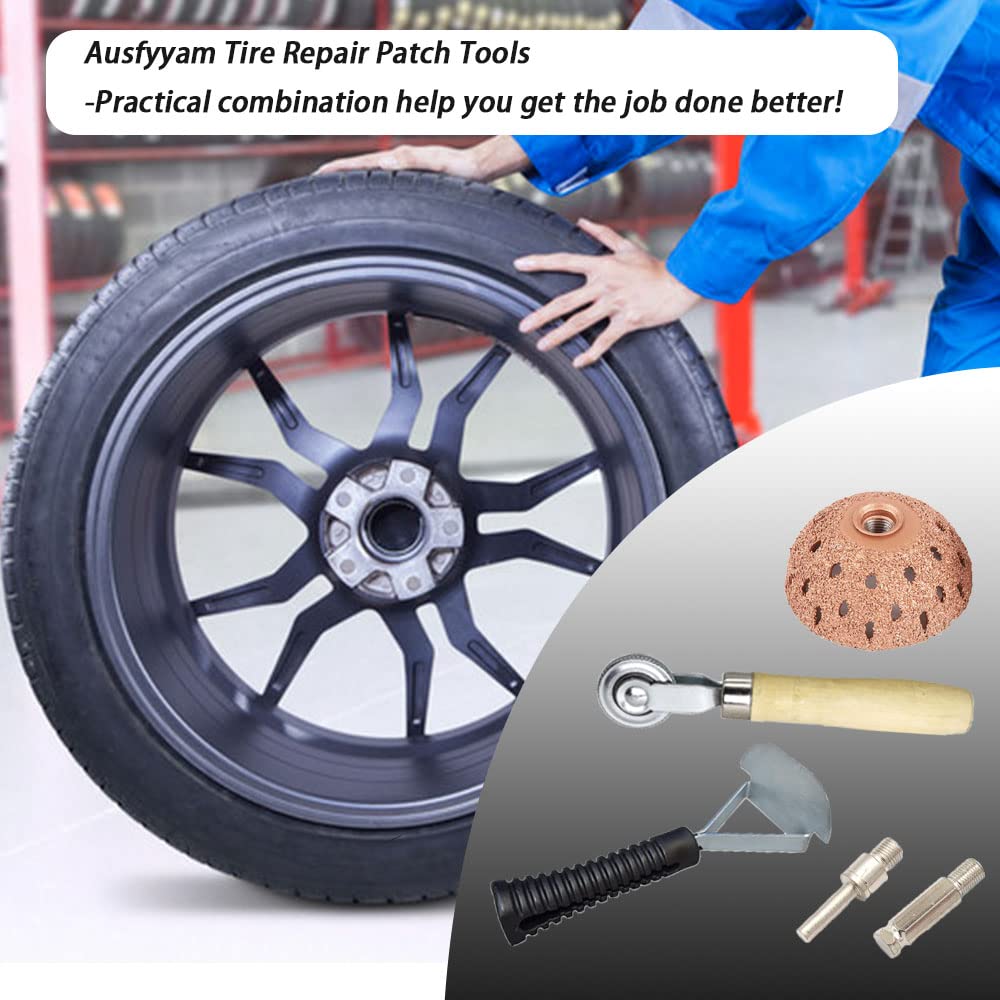 Ausfyyam Tire Wheel Repair Patch Tools Kit Tire Buffer Wheels 55Mm Tungsten Steel Buffing Wheel With Tire Patch Roller Scraping