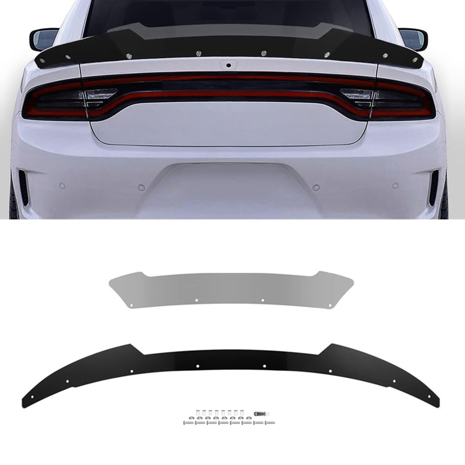 NTING Venom Series V2 Rear Wickerbill Spoiler for Dodge Charger 2015-2023, Gloss Black, ABS, Model A-DQWY01-1, 2 Pcs