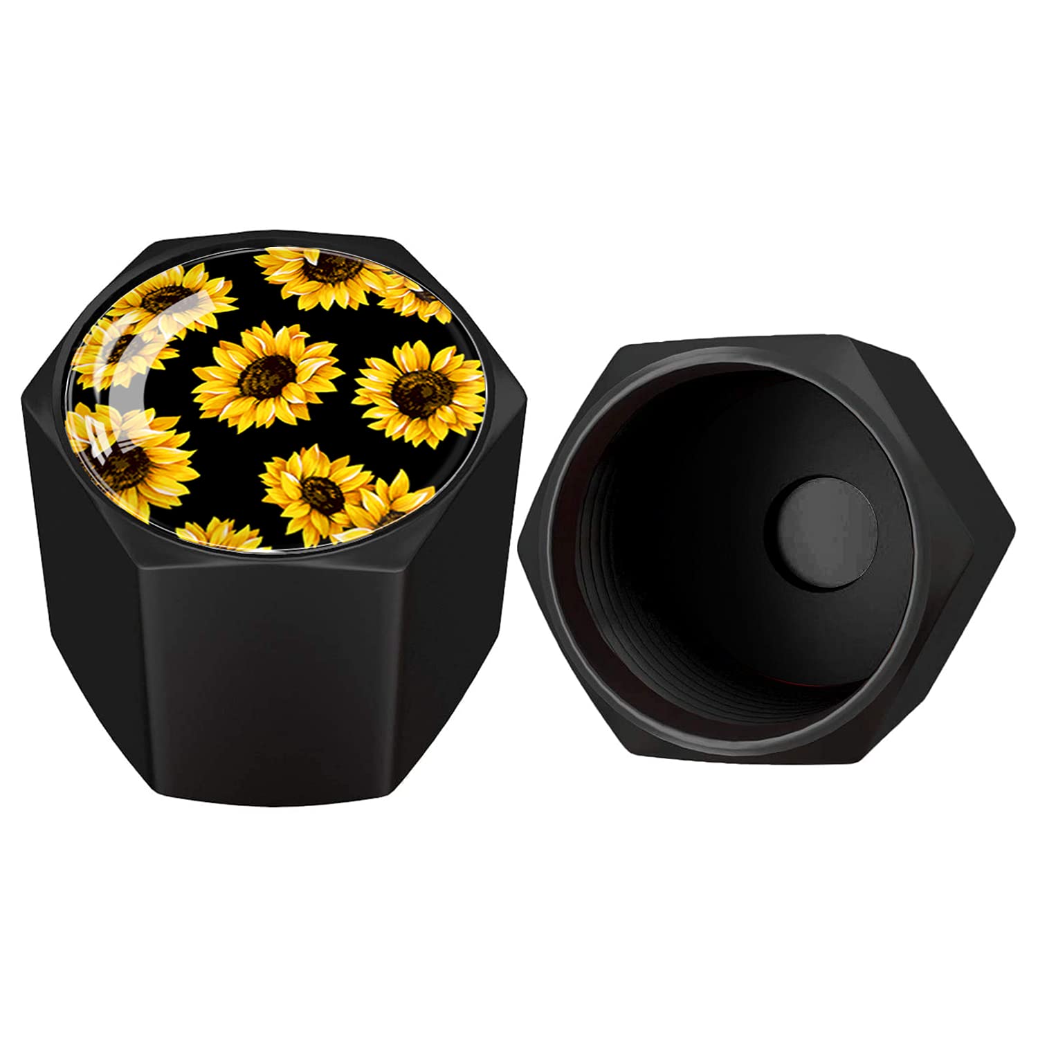 Metal Car Wheel Tire Valve Stem Caps 4 Pack Cool Sunflowers Pattern Aluminum Car Tire Air Valve Caps For Cars, Trucks, Bikes, Mo