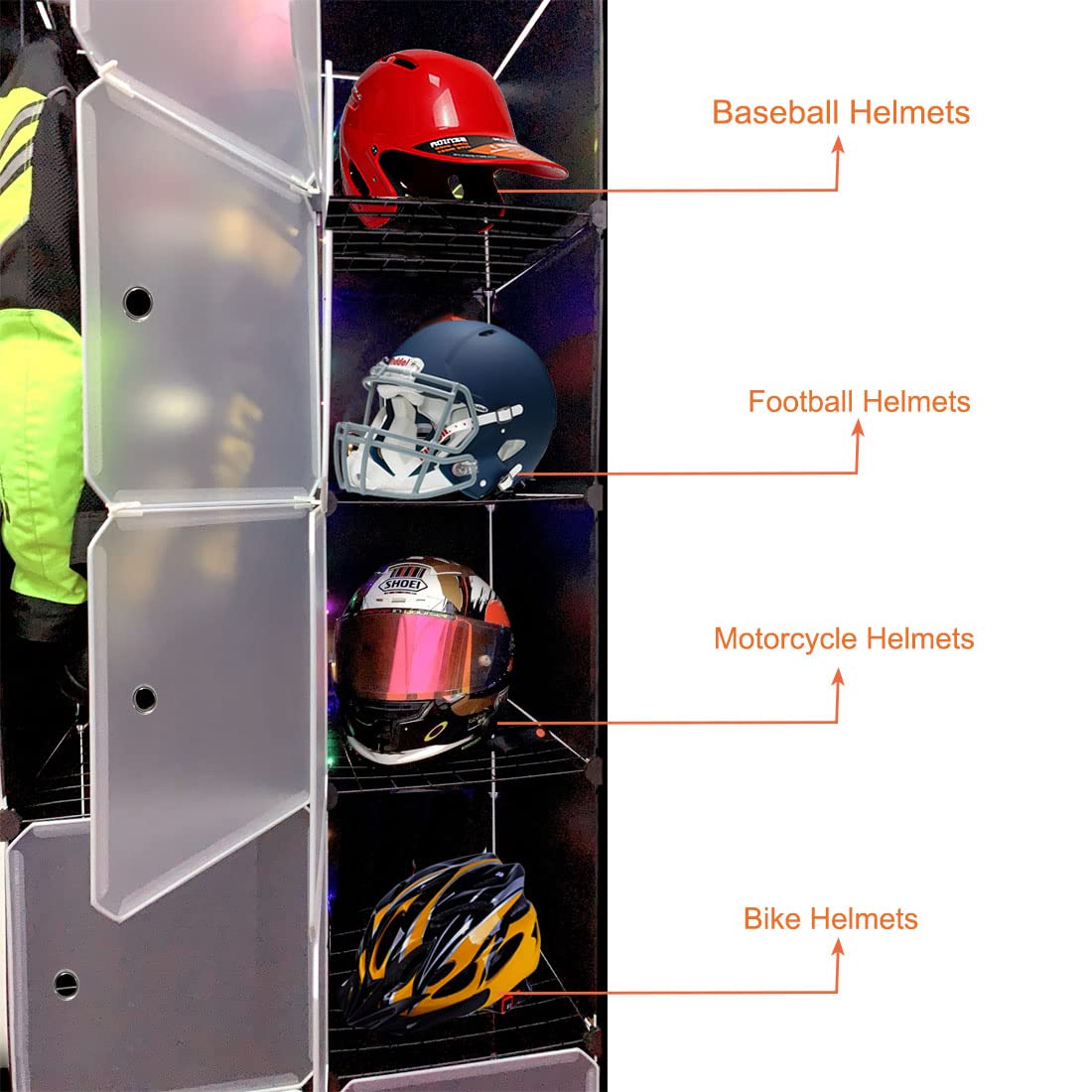 LIZIPAI Motorcycle Helmet Storage Rack - Organize Display Cabinet for Football, Bike, Baseball Helmets - Medium - Black - Model HR001
