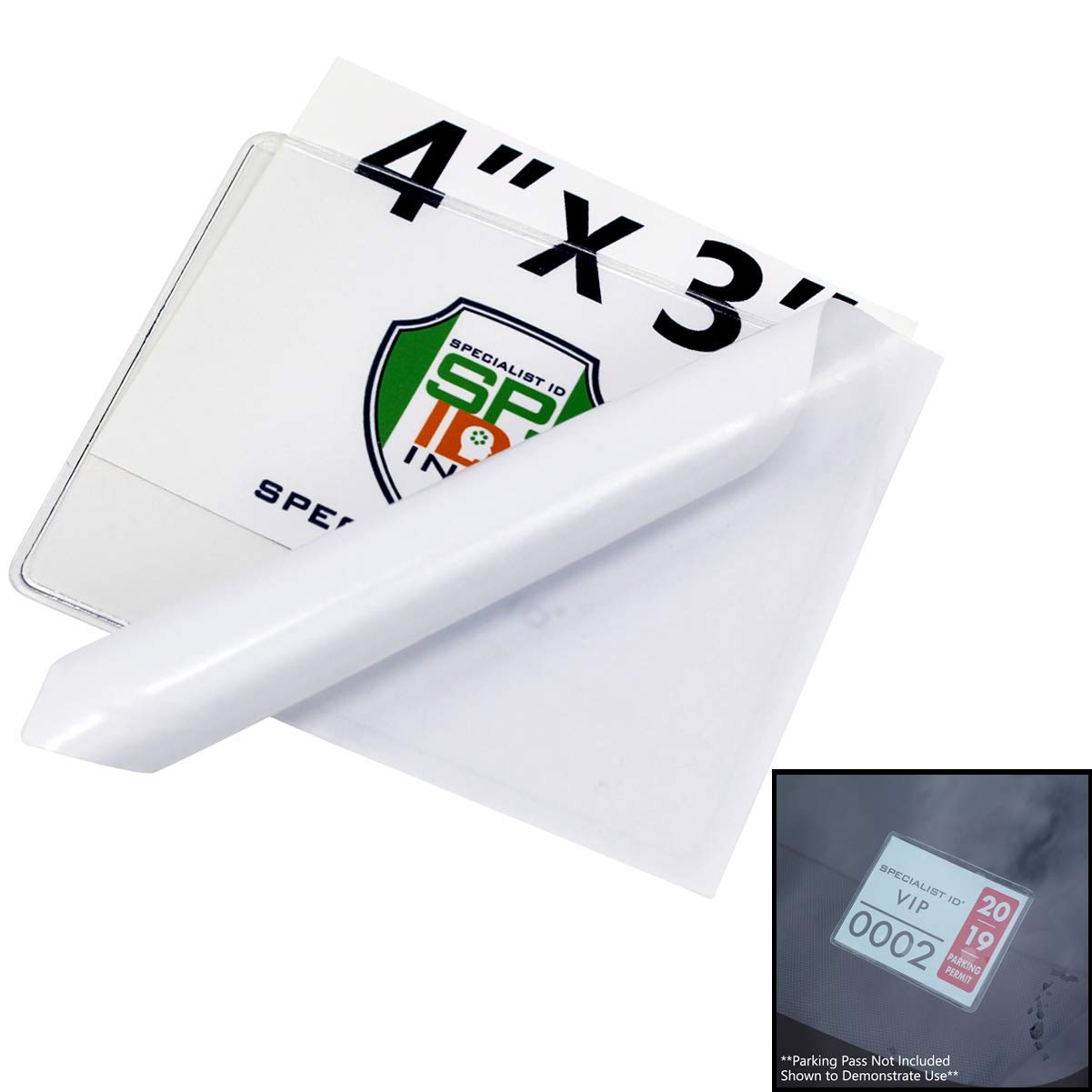 10 Pack - Windshield Parking Permit Holder - Clear Adhesive Tag Pouch - Vinyl Plastic Document Protector Holds Large Parking Pla