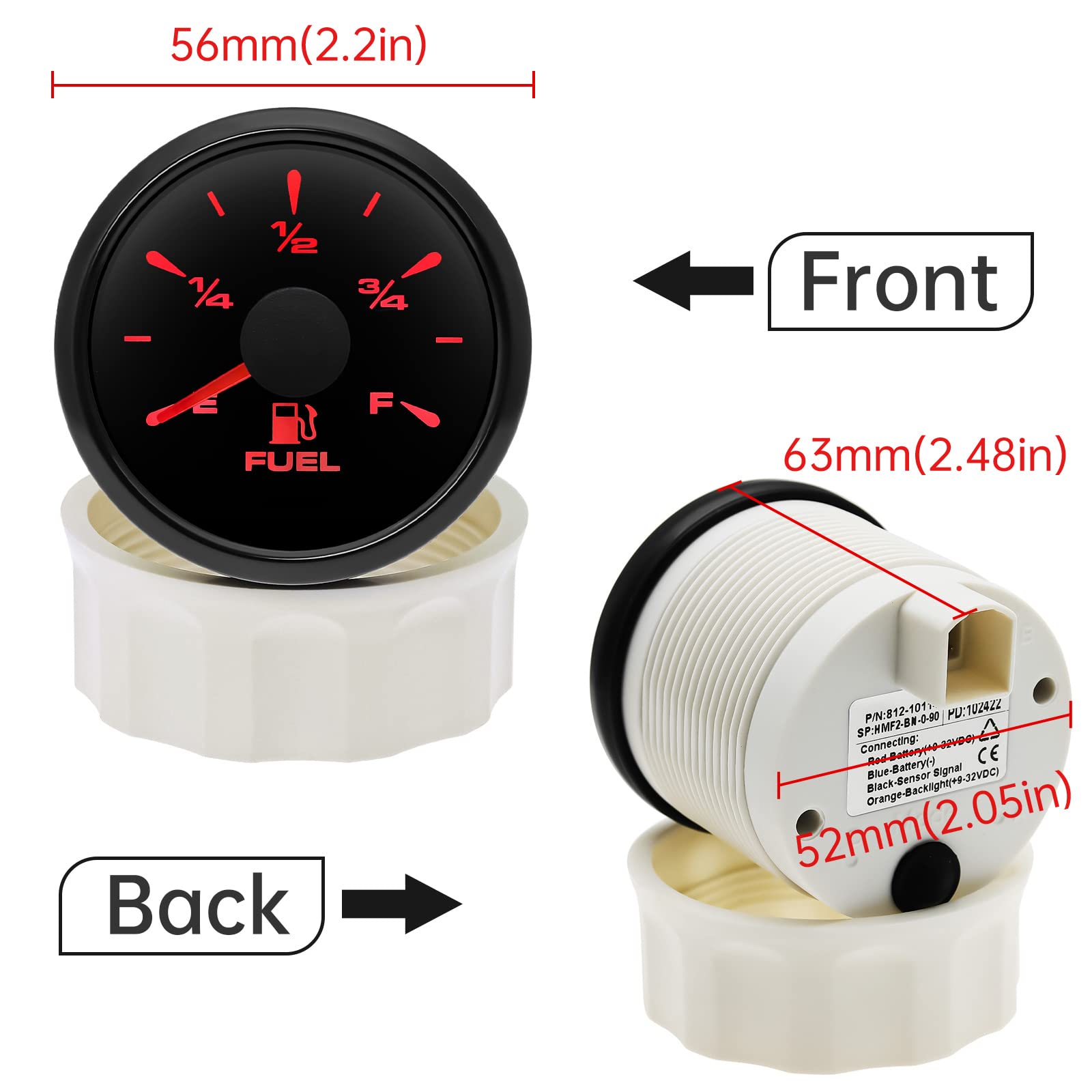 ARTILAURA 2" Black Marine Fuel Gauge - 0-90 Ohm Level Meter for Boats, Trucks, RVs, and Diesel Vehicles