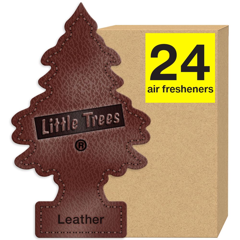 Little Trees Car Air Freshener I Hanging Tree Provides Long Lasting Scent For Auto Or Home I Leather, 24 Count, (4) 6-Packs