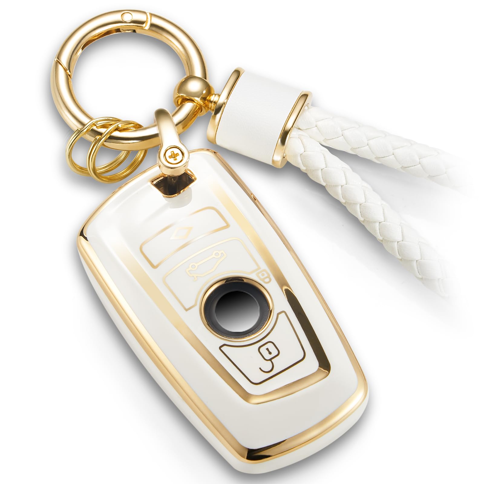 Ctrinews For Bmw Key Fob Cover With Metal Braided Rope Keychain For Bmw Accessories, Upgraded Soft Key Case For 1 3 4 5 7 Series