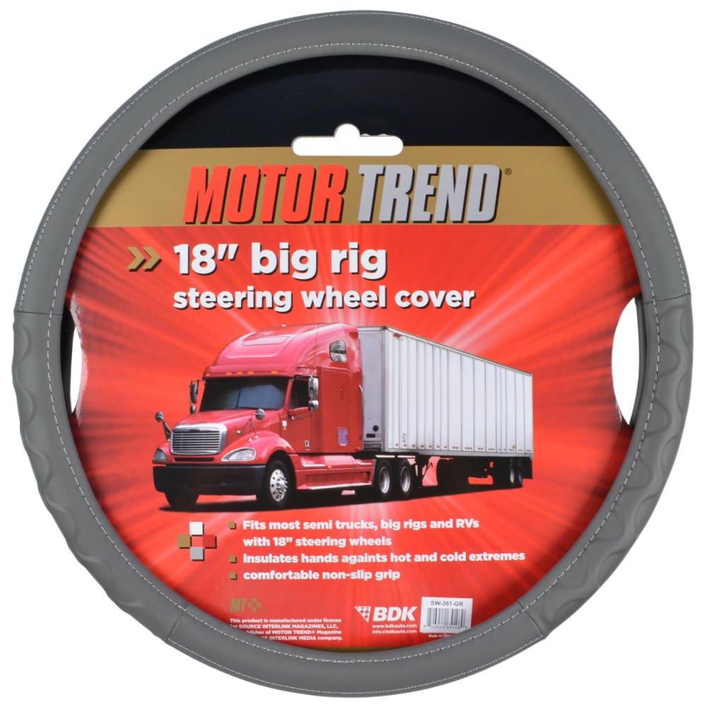Bdk Motor Trend Ergonomic Leather Grip Steering Wheel Cover For Big Rigs Trucks And Semis 18'' Large Heavy Duty Non Slip Long Ha