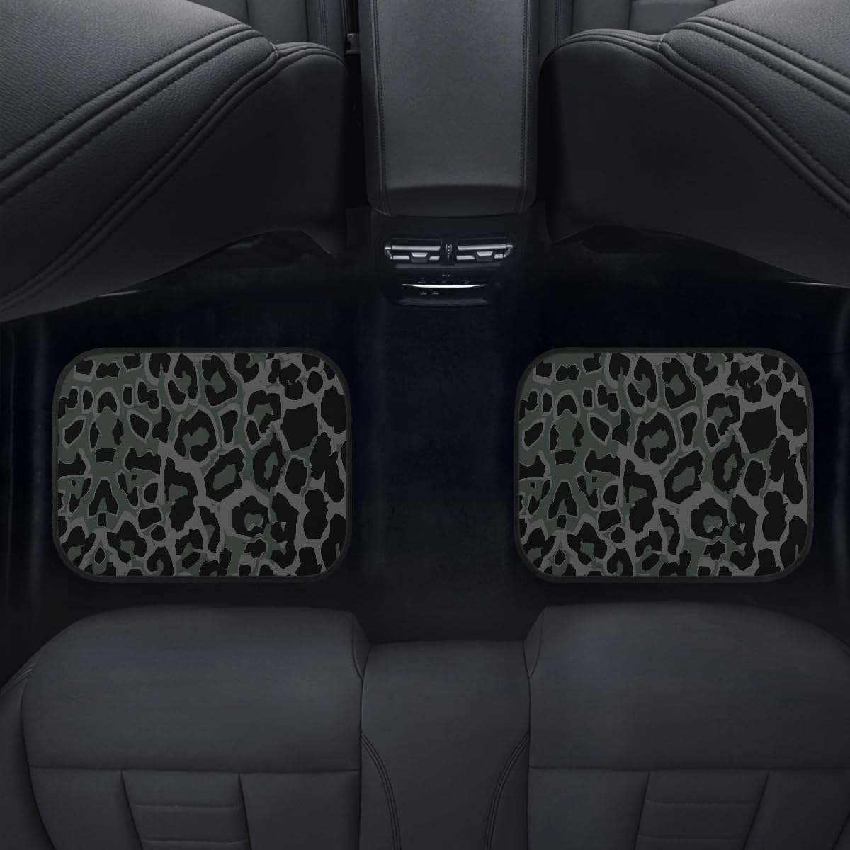 LONSANT Leopard Print Car Floor Mats Set of 4, Polyester, 26.8"x17.3"x14.8", Black Grey Green, Model A-47, Universal Fit for Cars
