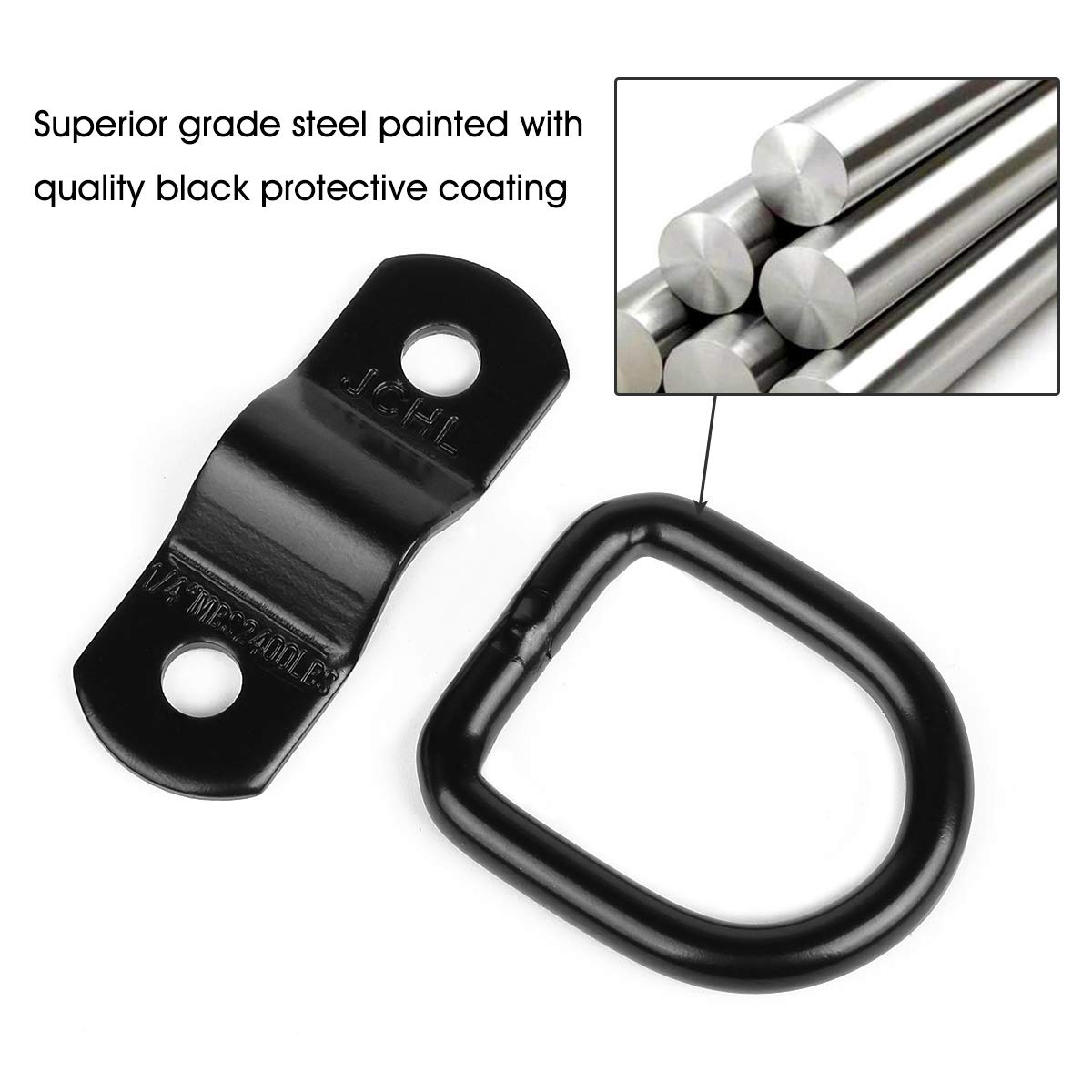 Jchl D Rings Tie Down Anchors Hooks For Trailer Truck Bed Bracket Enclosed Points Pickup Camper Surface Mount D-Ring Heavy Duty 1/4 2400 Pound Capacity (4-Pack)
