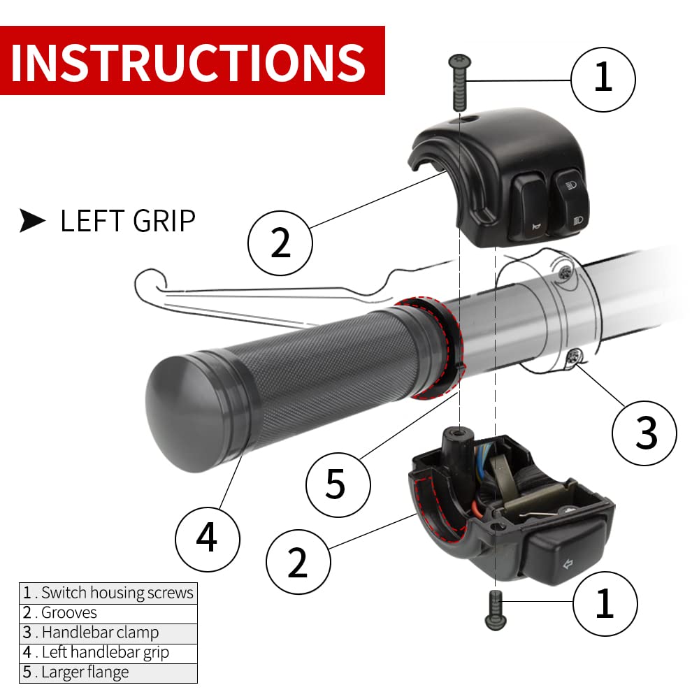 KICRY 1'' Motorcycle Hand Grips Black Chrome Handlebar Grips Compatible with Harley Touring Honda Yamaha Suzuki Kawasaki (Chrome