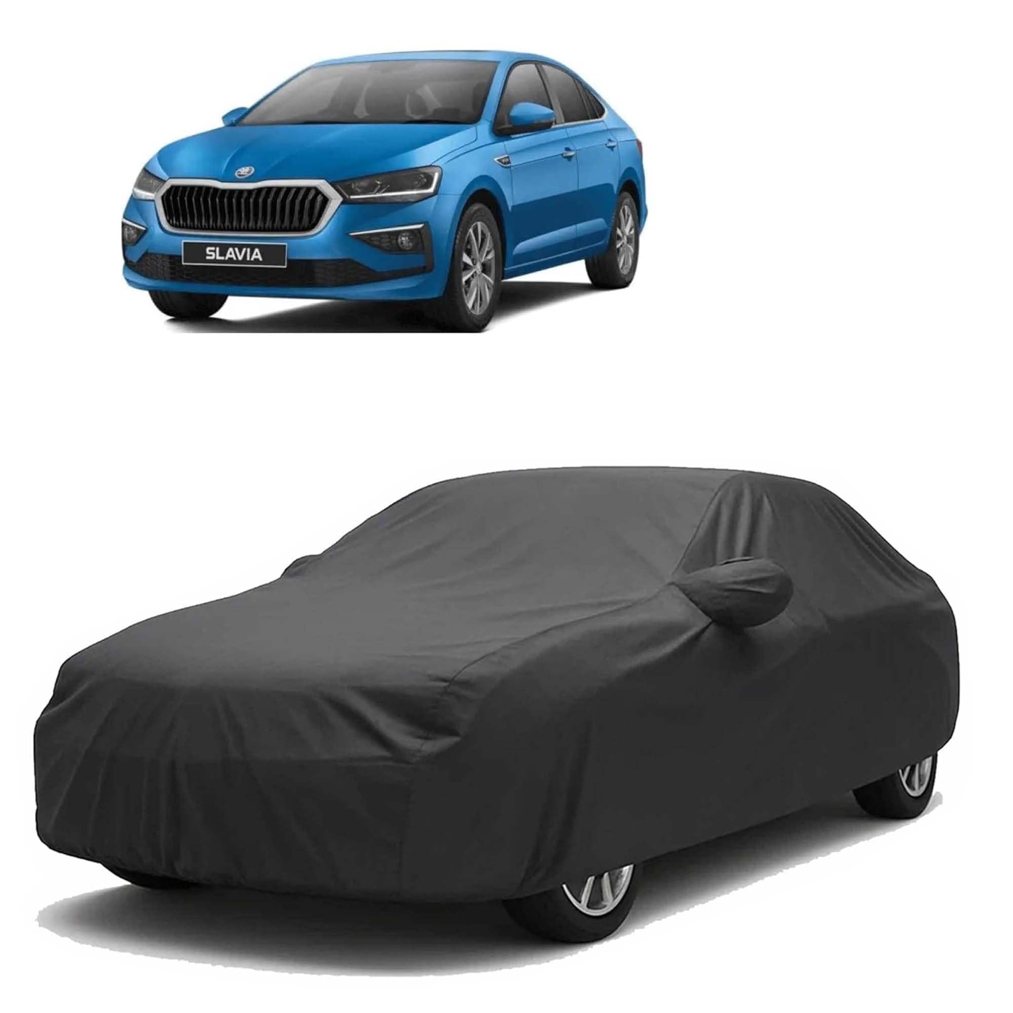 Sulfar 100% Water Resistant Car Body Cover Compatible with Mirror for Skoda Slavia (Triple Stitched, Full Bottom Elastic, Dark G