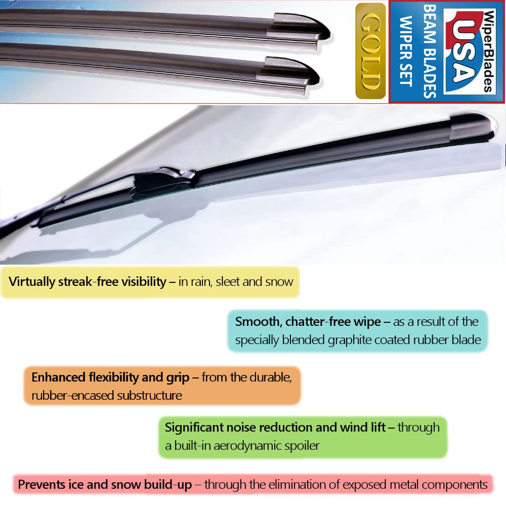 Beam Blade Wipers Set For 2017 Chevrolet Sonic Replacement Set - Wiperbladesusa Gold Beam Wiper Blades Wipers Set