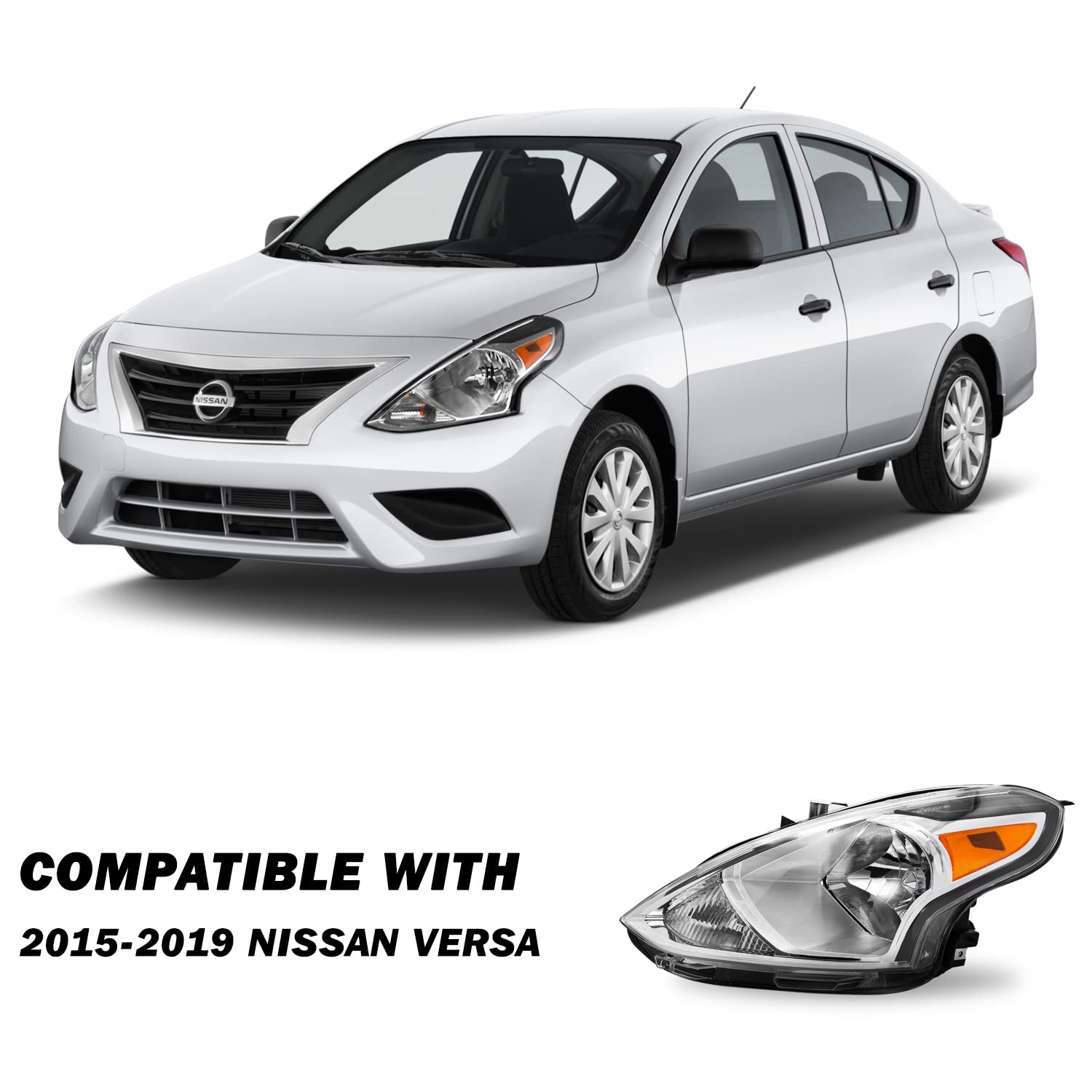 SOCKIR Headlight Assembly for 2015-2019 Nissan Versa - OEM Halogen Replacement - Driver Left Side - Without Bulbs