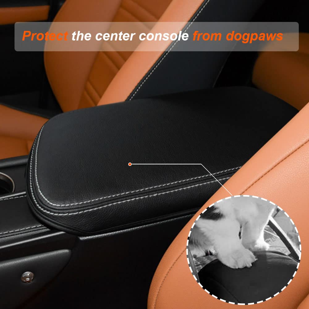 DEYTOP Center Console Cover for Lexus NX 2015-2021, Black with White Stitches, Durable Armrest Protector, Fits NX200t/NX300/NX300h