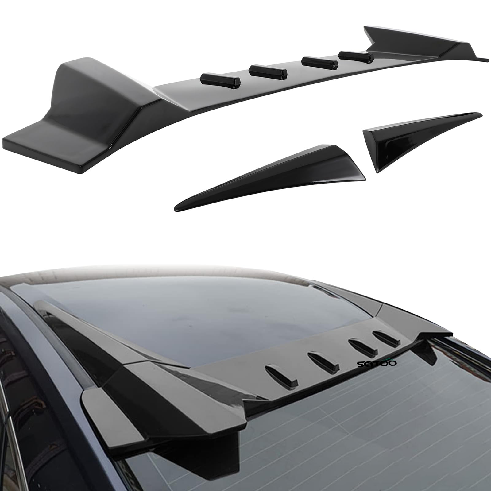 SCITOO ABS Roof Spoiler Fits for 2022-2023 for Honda for Civic 3PCS Glossy Black Rear Window Roof Spoiler