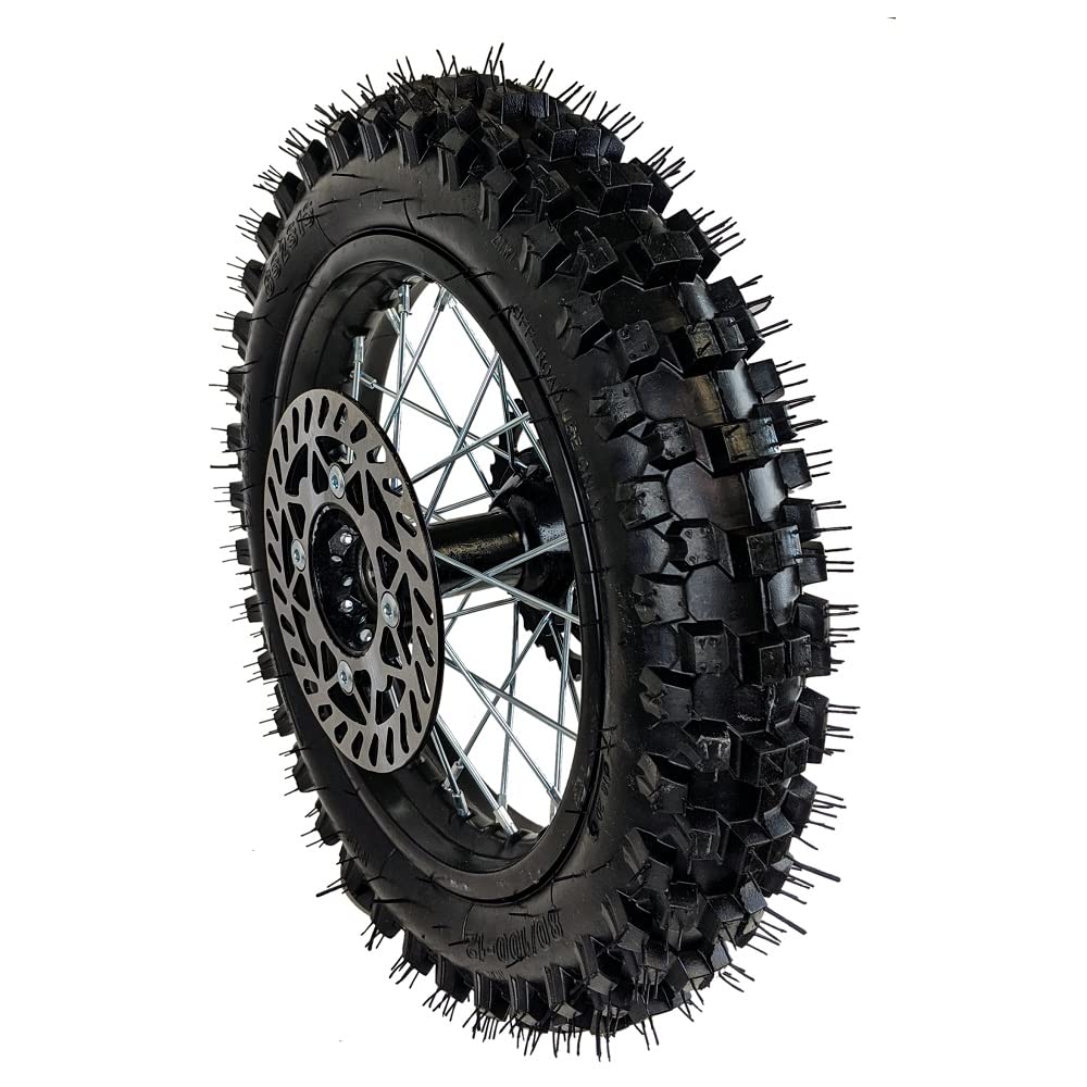 RedCap 12" Rear Rim Wheel Disk Brake with 80/100-12 Tire Tube, Stainless Steel, Black, 15mm Axle, Includes Brake Rotor & 428 41T S