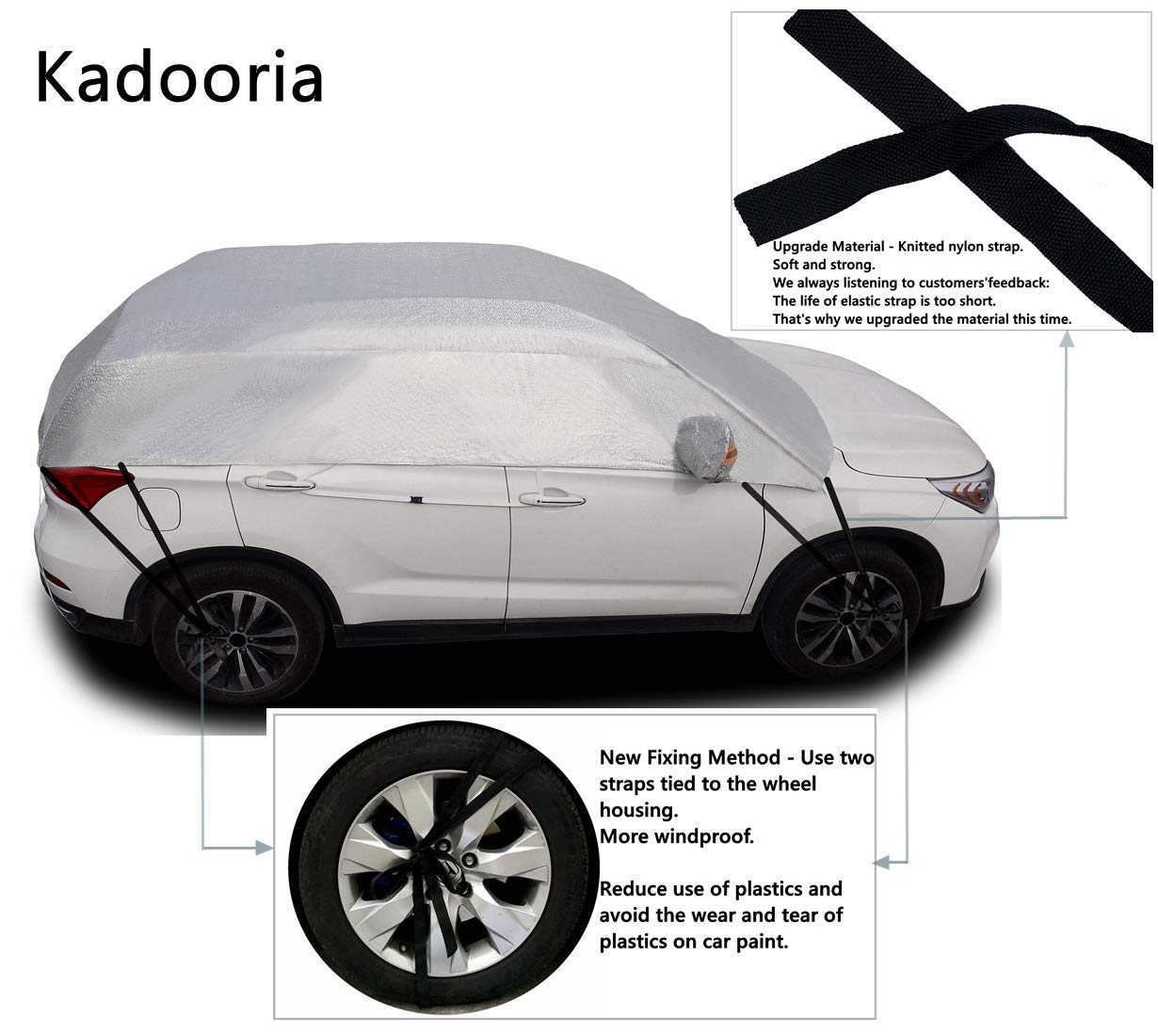 Kadooria Safe View Half Car Cover Top Waterproof/Windproof/Dustproof/Windshield Cover Snow Winter Summer (Suv Yl)