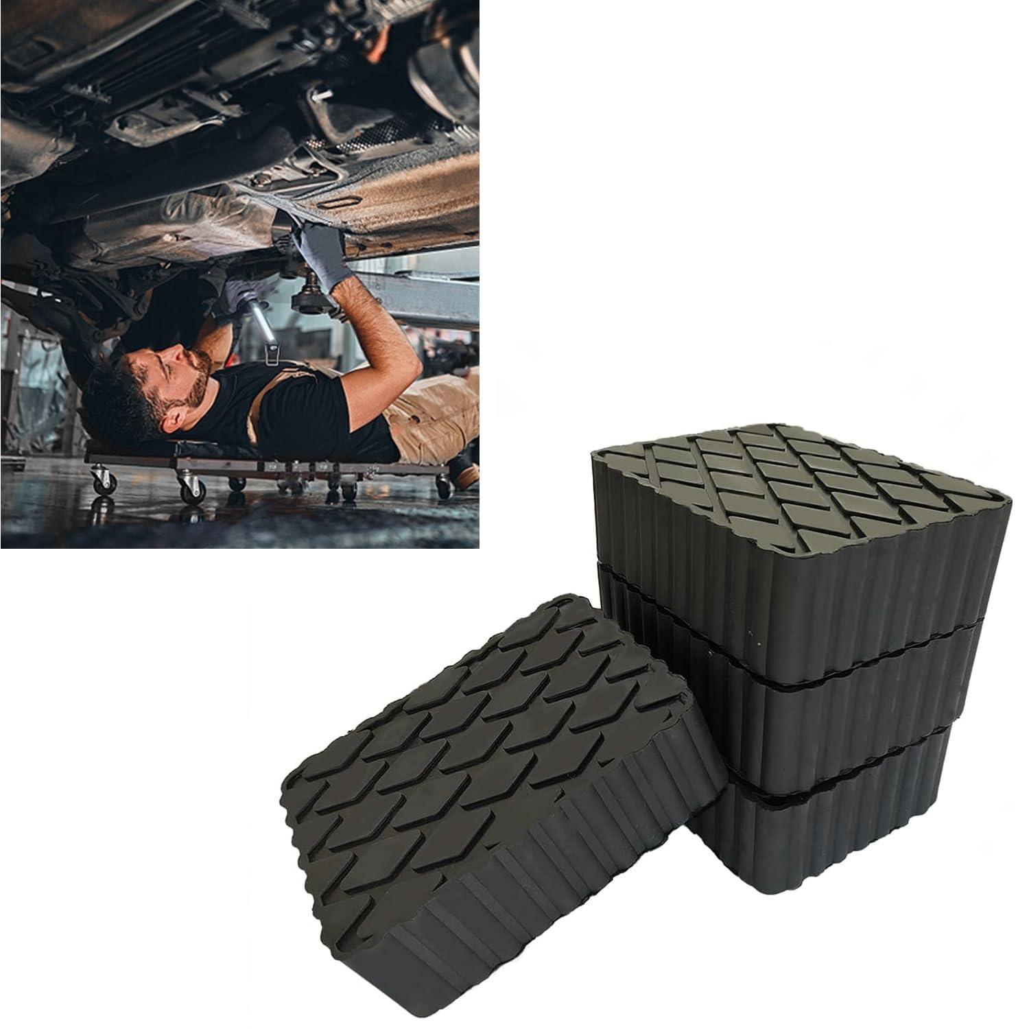 YUQIPEILEI 4 Pack Solid Rubber Auto Lift Pads, Heavy-Duty Anti-Skid Lift Block Spacers for Car Lifts and Repair Racks, Universal