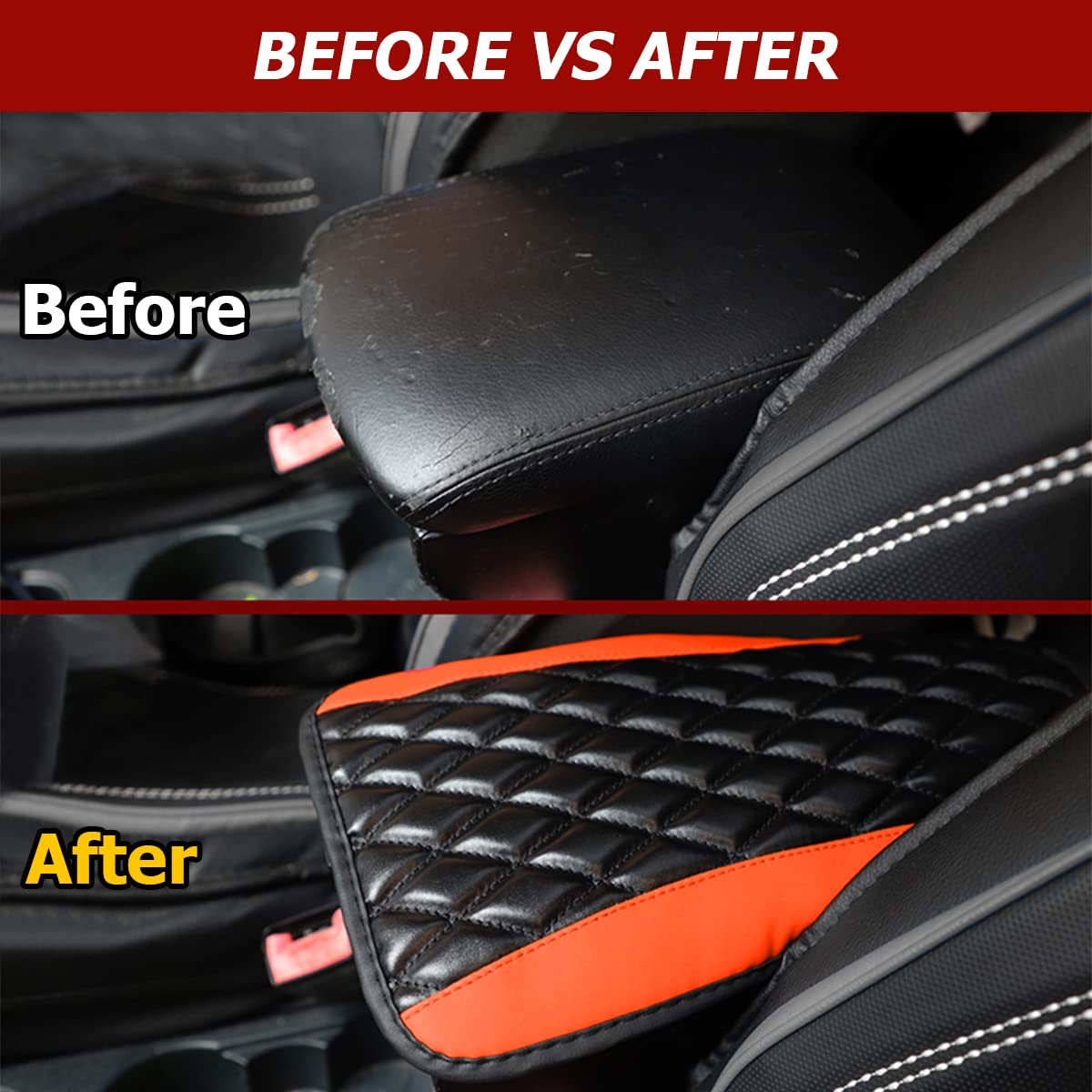 Car Center Console Cushion Pad, Universal Leather Waterproof Armrest Seat Box Cover Protector,Comfortable Car Decor Accessories Fit For Most Cars, Vehicles, Suvs (Orange)
