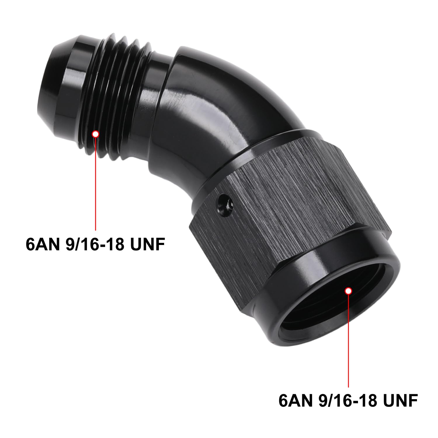 Podavelle 45 Degree 6AN Male to Female Swivel Fitting Adapter Coupler, Aluminum, Black, Model PV164-06-45BK