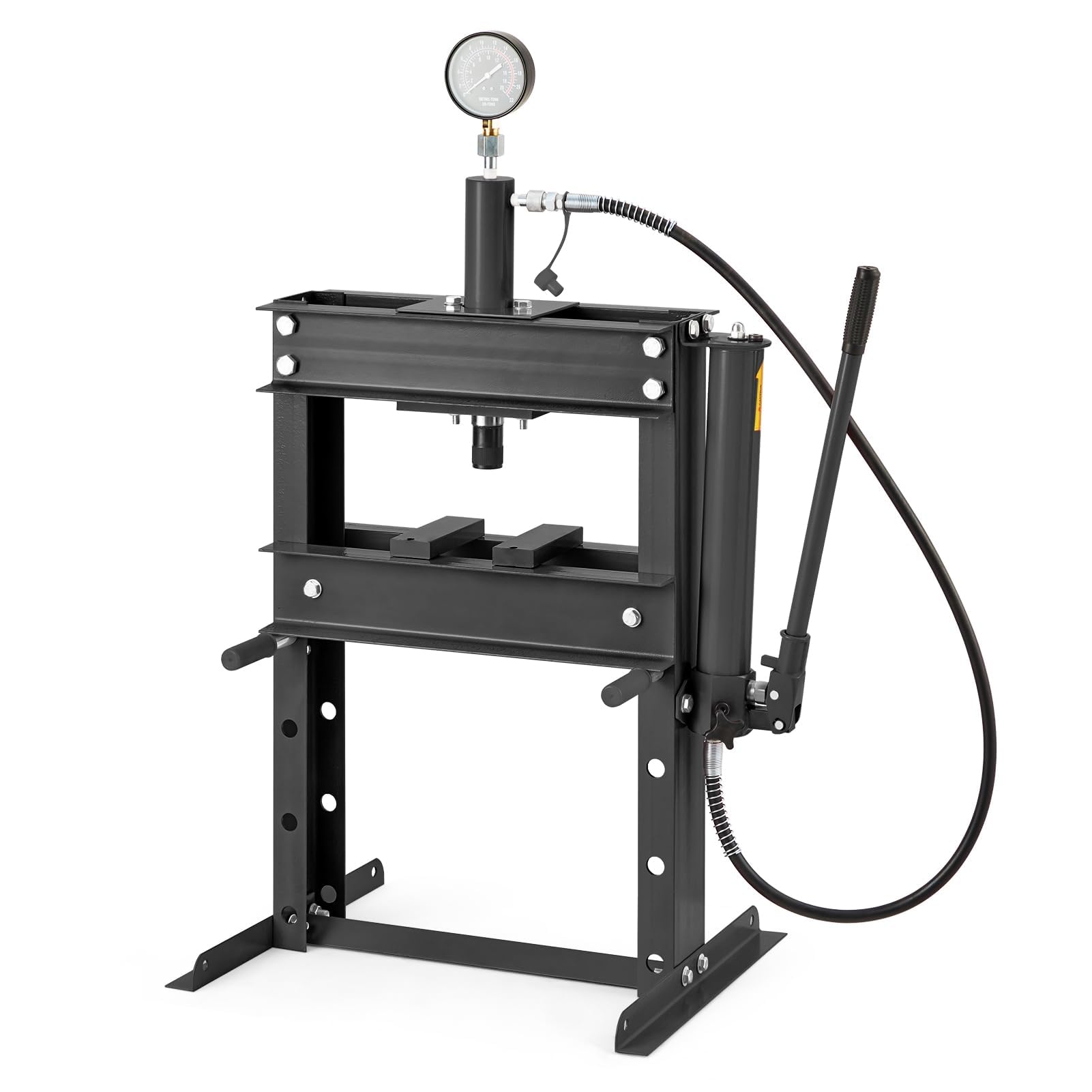 10 Ton Hydraulic Shop Press, Heavy-Duty H-Frame Garage Floor Press with Stamping Plates, Adjustable Height Bearing Press for Met