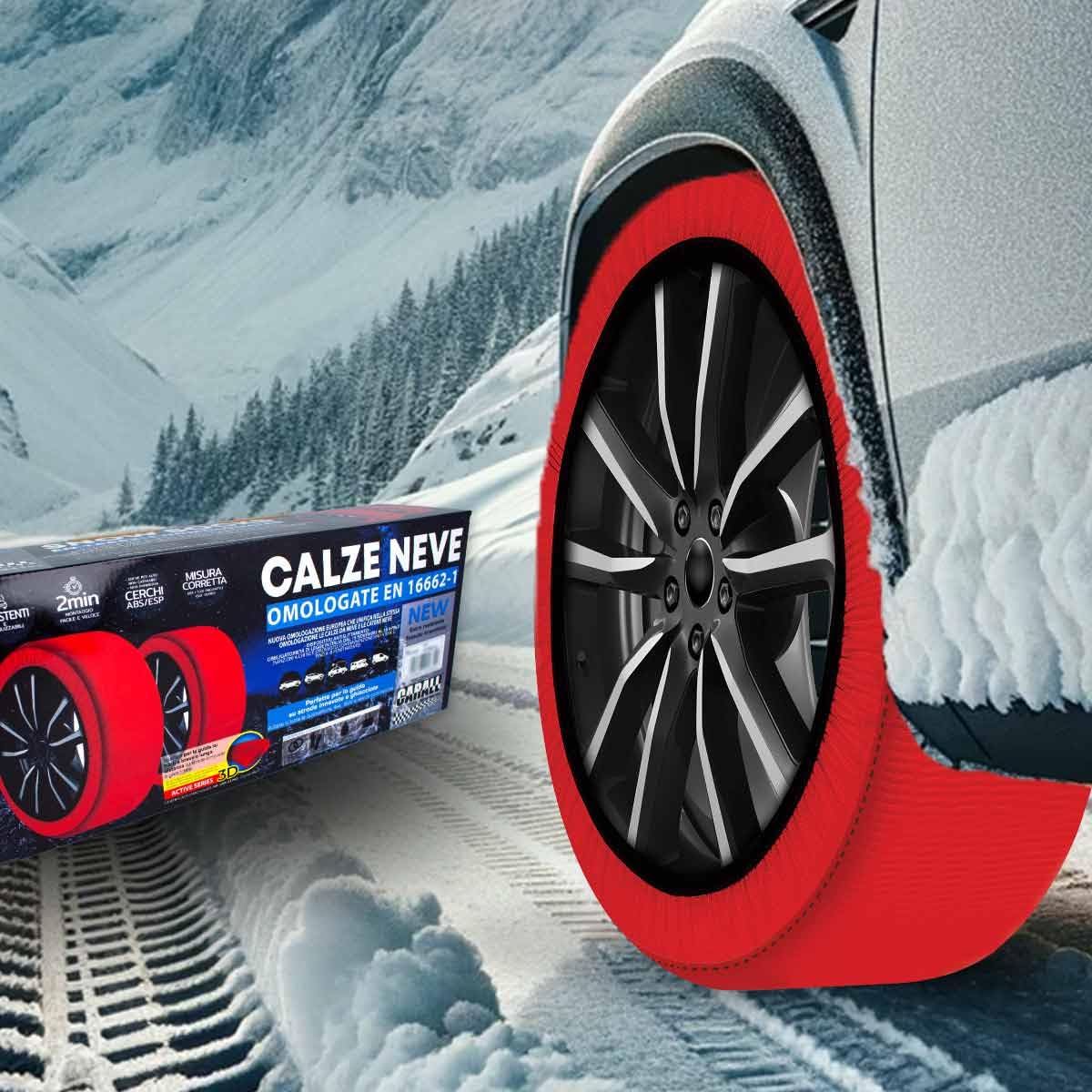 Carall Snow Socks For Car, Red Color, Size Xl, Textile Snow Chains, Easy Assembly In 2 Minutes, Approved En 16662-1 (Red, Xl)