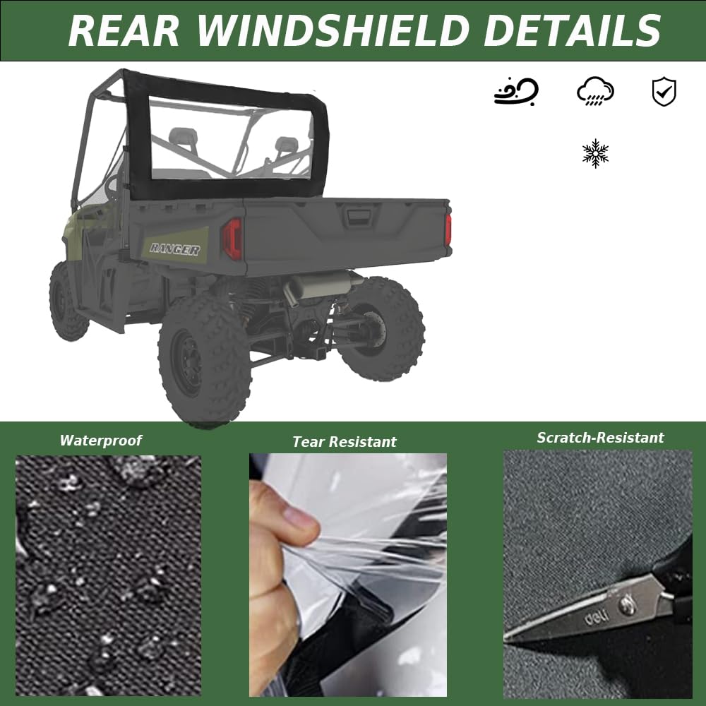 YONQIFON UTV Rear Windshield Compatible with Polaris Ranger Full Size 570 Rear Windshield,Soft PVC Dust Panel for Ranger 500 570