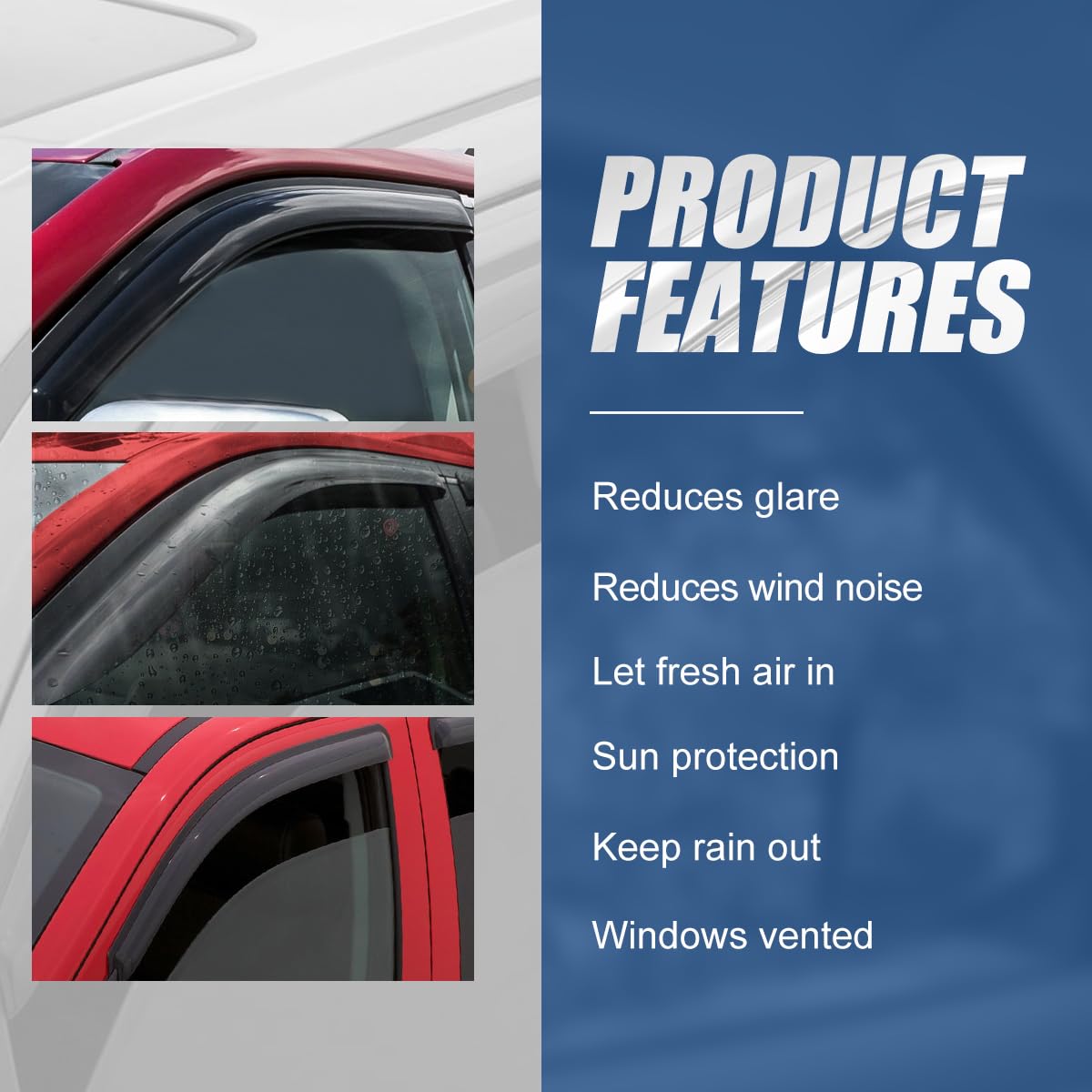 Auto Dynasty Window Visors Compatible With 2019-2024 Nissan Altima, 4Pcs Front & Rear Tape-On Window Vent Visor Deflectors Rain