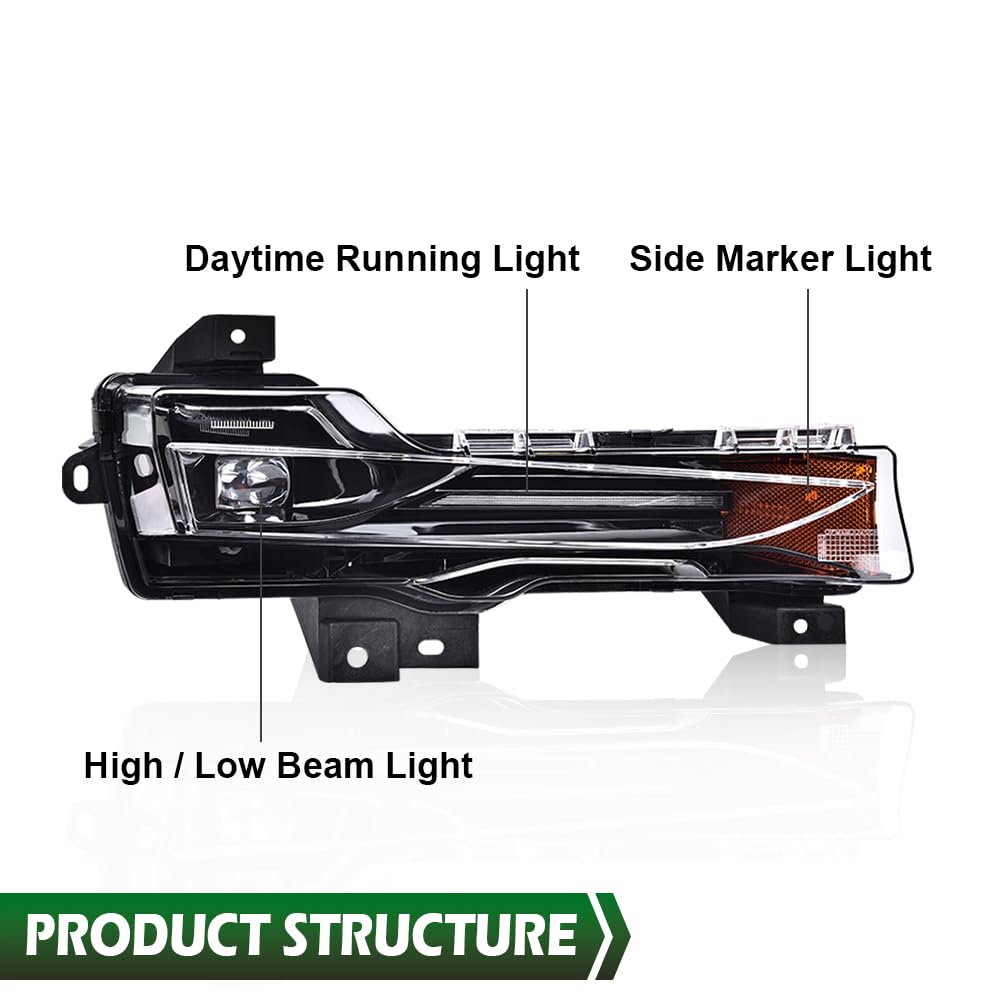 Grand Orange Fog Light Lamp Compatible With Tesla 3 2017-2023 /Fit Tesla Y 2020-2023 Amber Drl Up-Level Right Front Passenger Rh