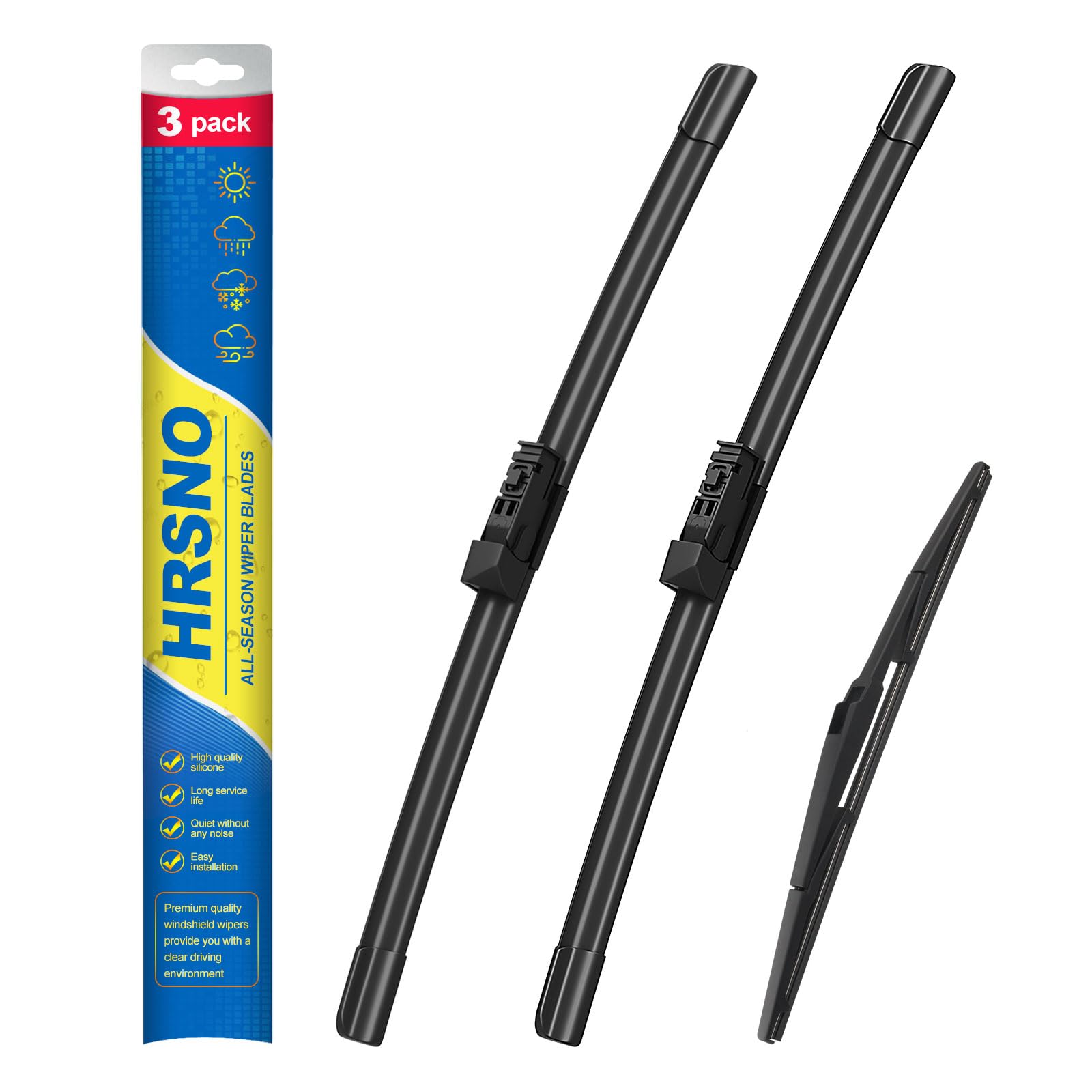 Hrsno 24''+18'' Windshield Wipers With 14'' Rear Wiper Blade Sets Automotive Replacement For Mazda Cx-5 2017-2023,Easy For Insta