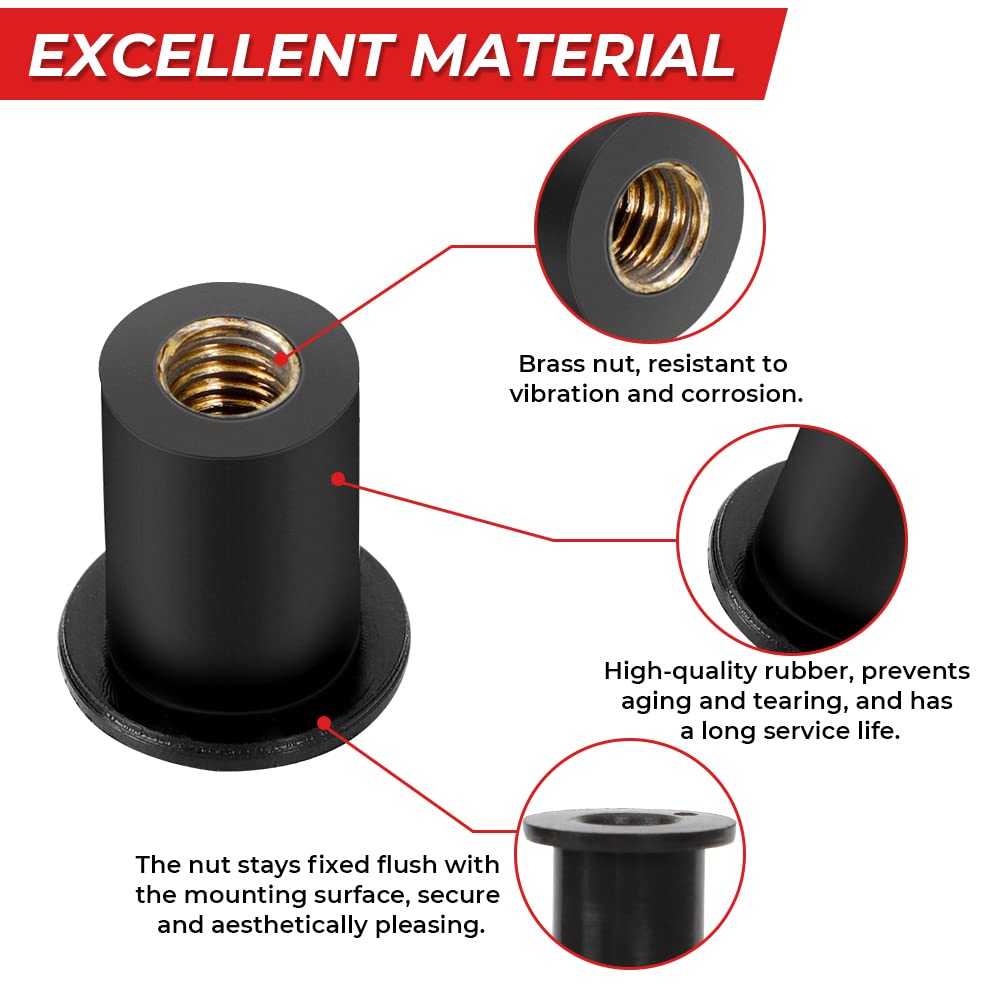 10PCS Wellnut, Alpha Rider M5 5MM Rubber Well Nut Windscreen Fairing Bolt Kit For Universal Motorcycle For Suzuki Honda Yamaha K