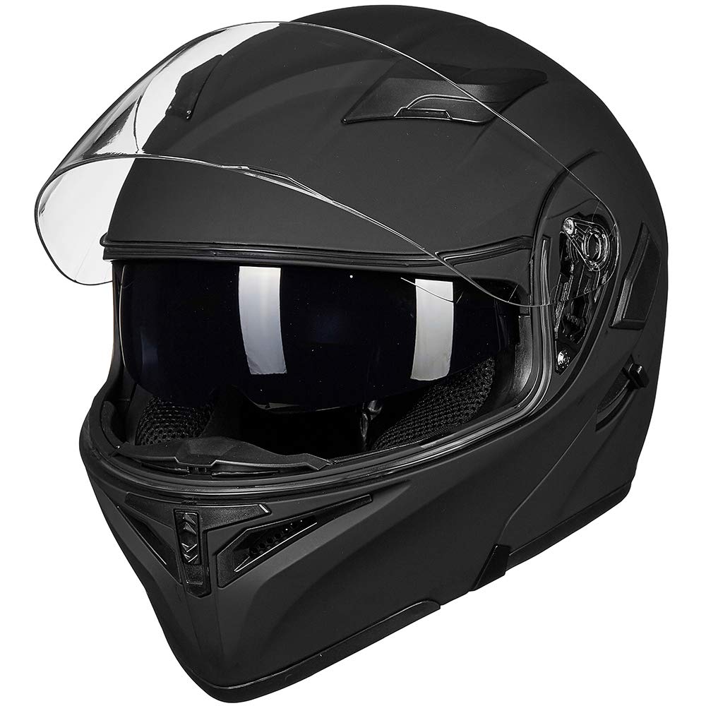 Ilm Motorcycle Dual Visor Flip Up Modular Full Face Helmet Dot Led Light Model 902L (Xl, Matte Black - Led)