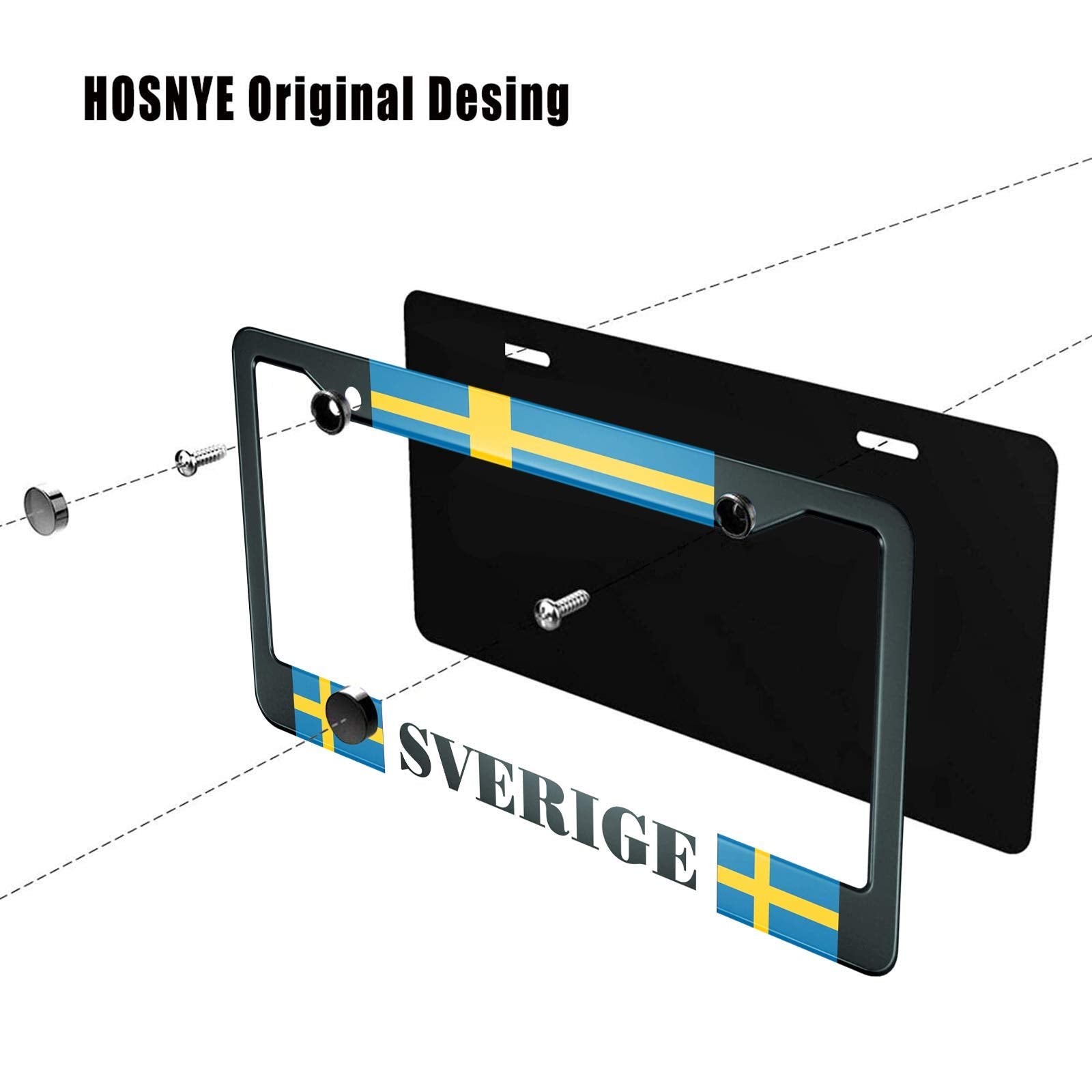 HOSNYE Sweden Flag License Plate Frame Sverige Swedish Country Study Blue and Yellow Metal License Plate Cover Front Plates Fram