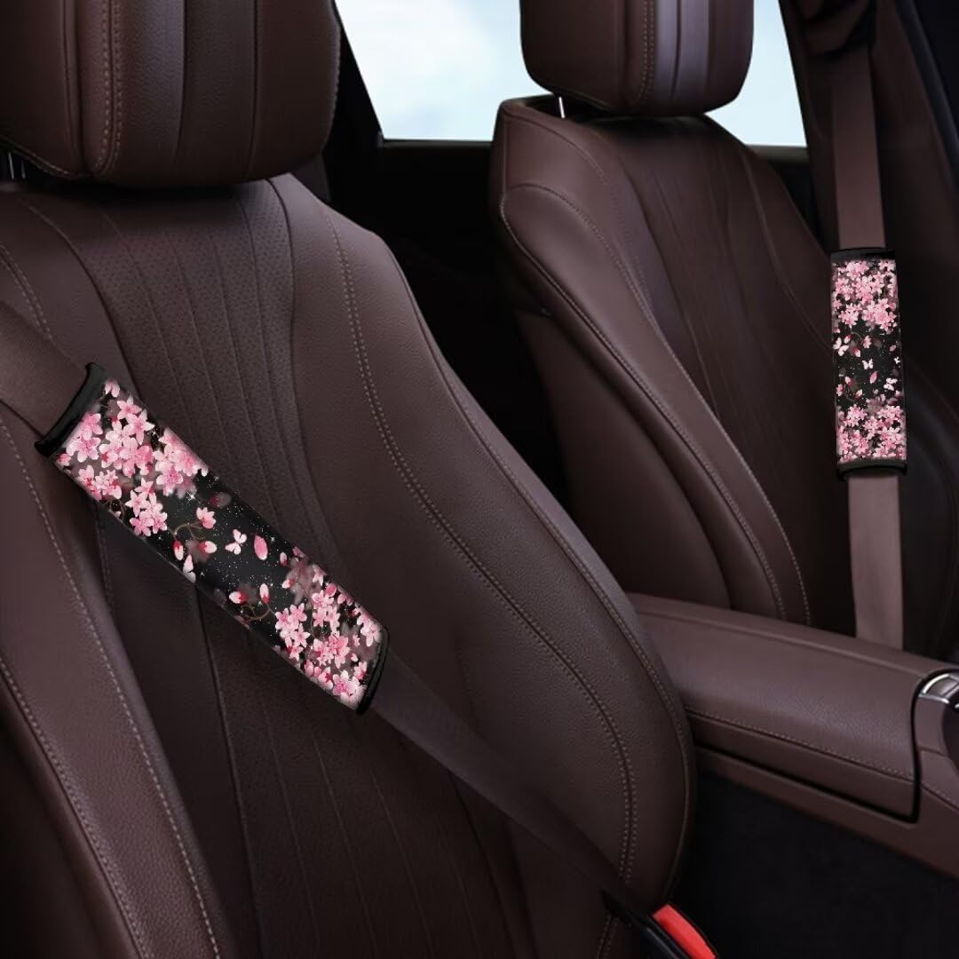 FUIALDOLG 2 Pack Car Seat Belt Pads Cherry Blossoms Seatbelt Protector Soft Comfort Seat Belt Shoulder Strap Covers