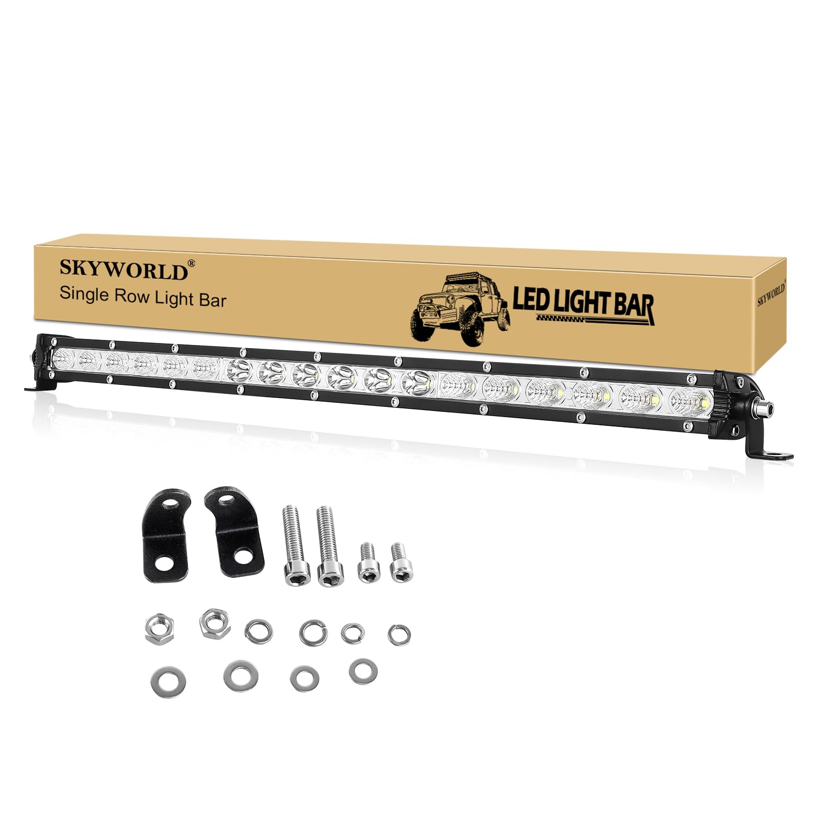 Skyworld 20 Inch 90W Single Row Led Light Bar Low Profile Ultra Thin Slim Mini Spot Flood Combo Beam Off Road Driving Lights Led