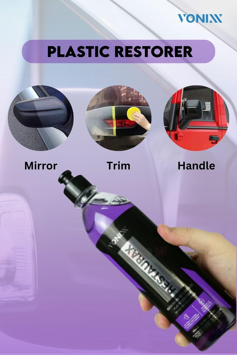 Vonixx Restaurax Plastic Surface Renewal Solution | Glossy Finish | 16.9 fl oz | Interior & Exterior Care | Model 2009015 | Purple