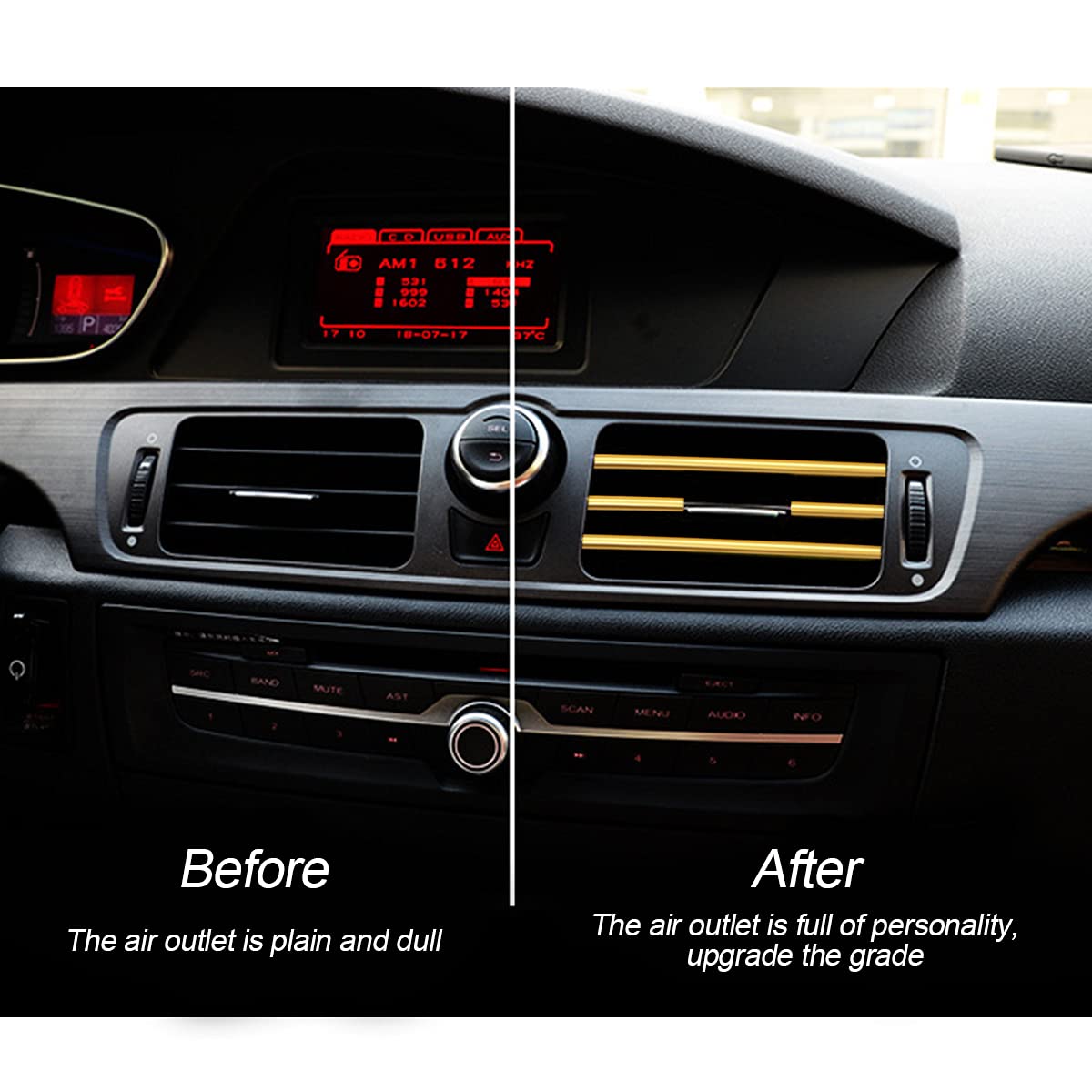 20 Pieces Car Air Conditioner Decoration Strip For Vent Outlet, Universal Waterproof Bendable Air Vent Outlet Trim Decoration, Suitable For Most Air Vent Outlet, Car Interior Accessories (Gold)
