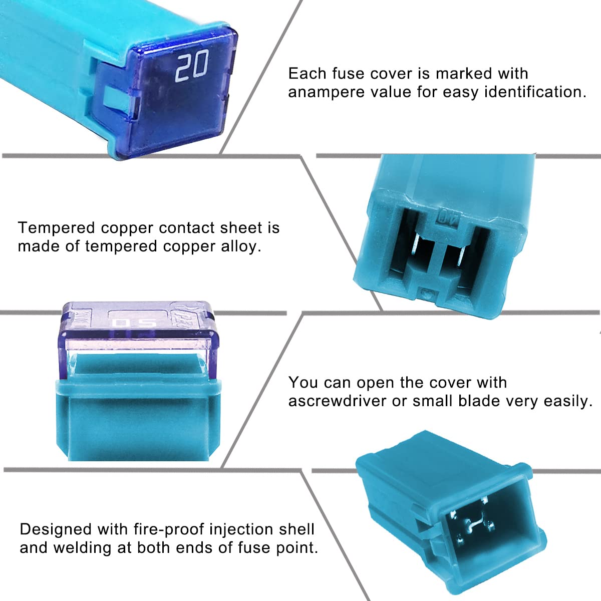 50 Pc Automotive Tall/Standard Profile Jcase Box Shaped Fuse Compatible For Ford, Chevy/Gm, Nissan, And Toyota Pickup Trucks, Ca