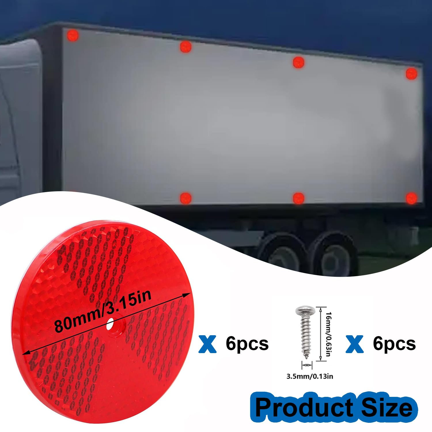 Smseace 12Pcs Safety Reflectors Red Round Reflectors 3Inch With Stainless Steel Screw Used For Mailboxes,Driveway,Tunnels,Post,C