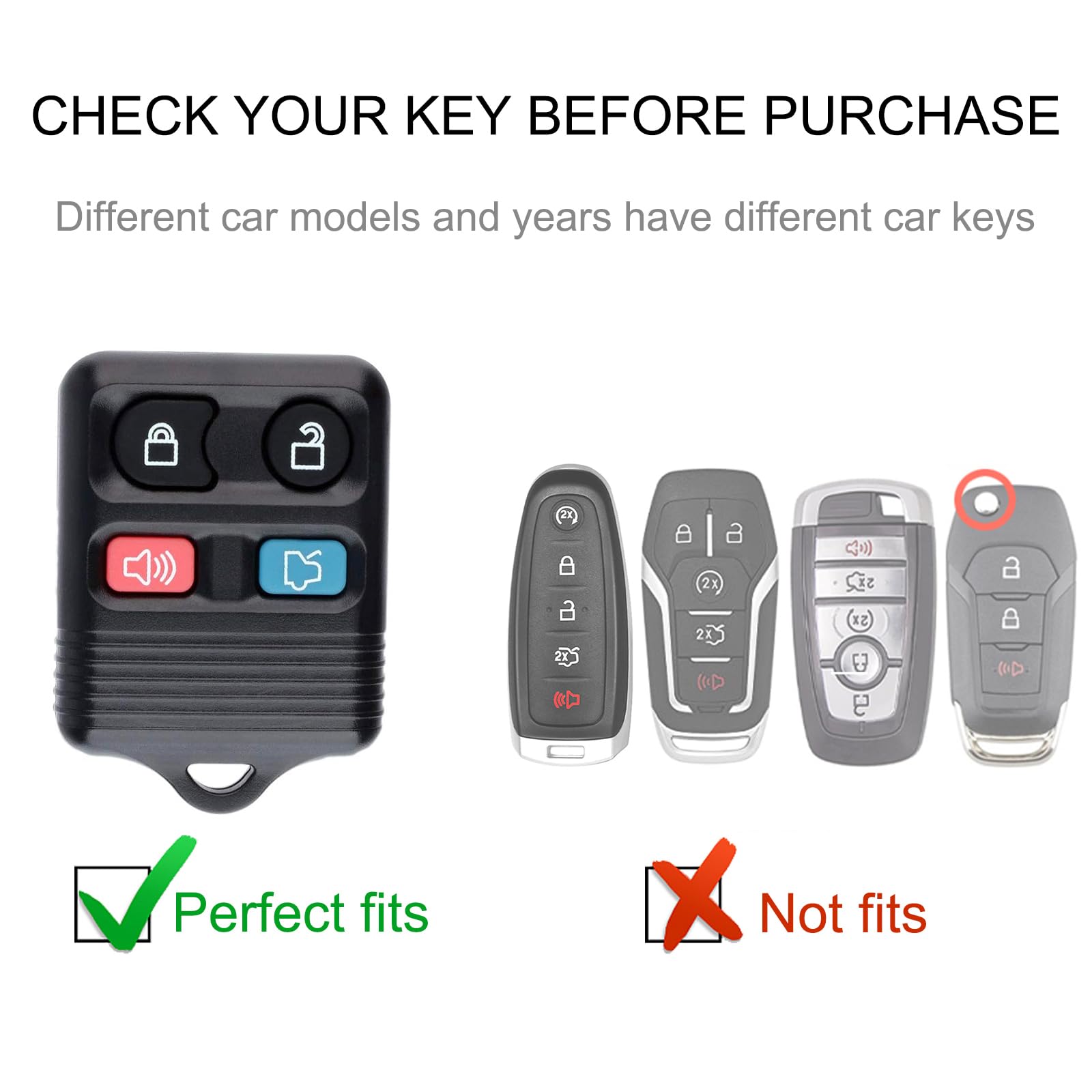 CACARLIKE for Ford Key Fob Cover with Leather Lanyard, Car Key Fob Case Compatible with Ford Mustang Edge Escape Expedition Expl